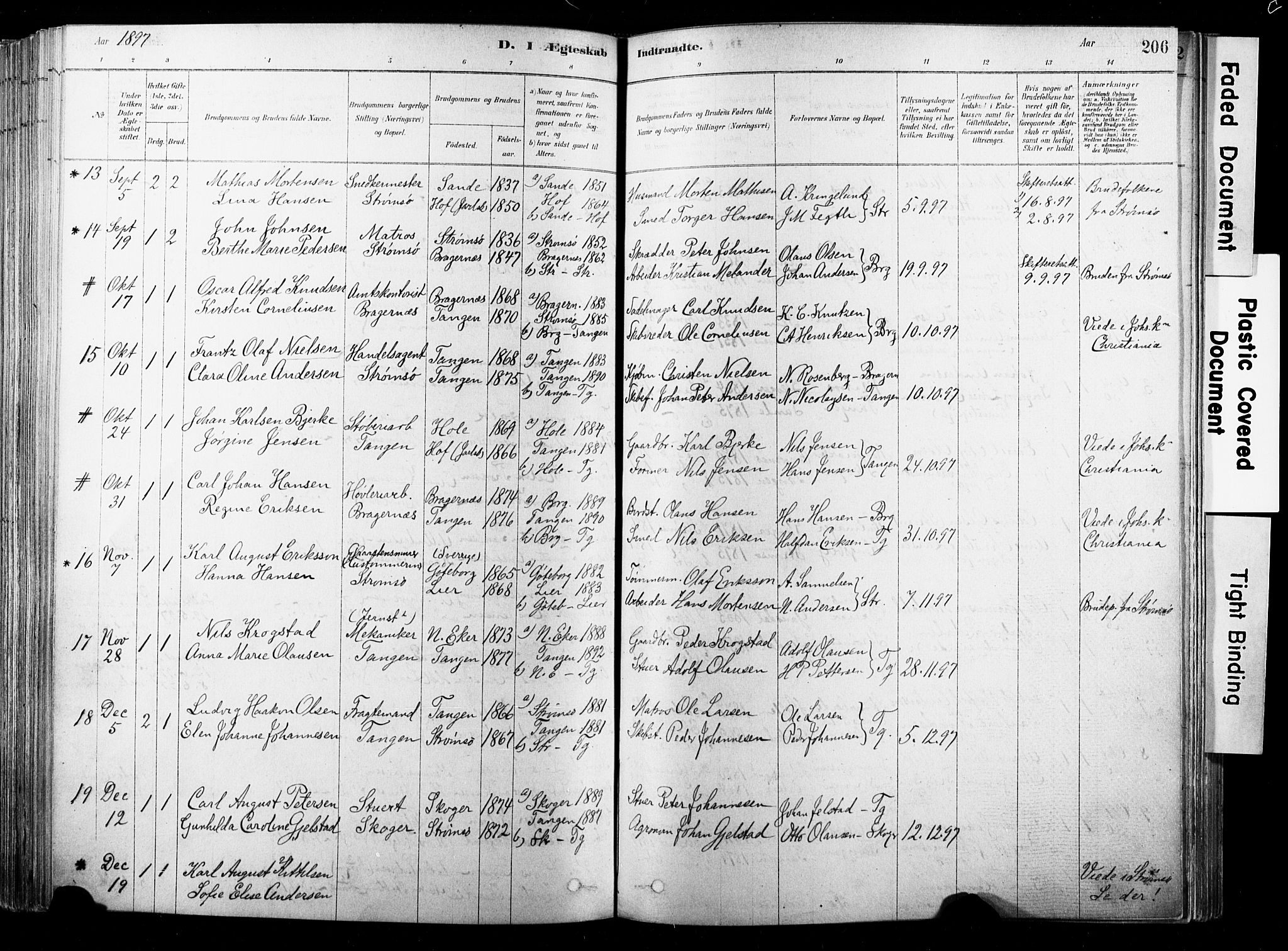 Strømsø kirkebøker, SAKO/A-246/F/Fb/L0006: Parish register (official) no. II 6, 1879-1910, p. 206