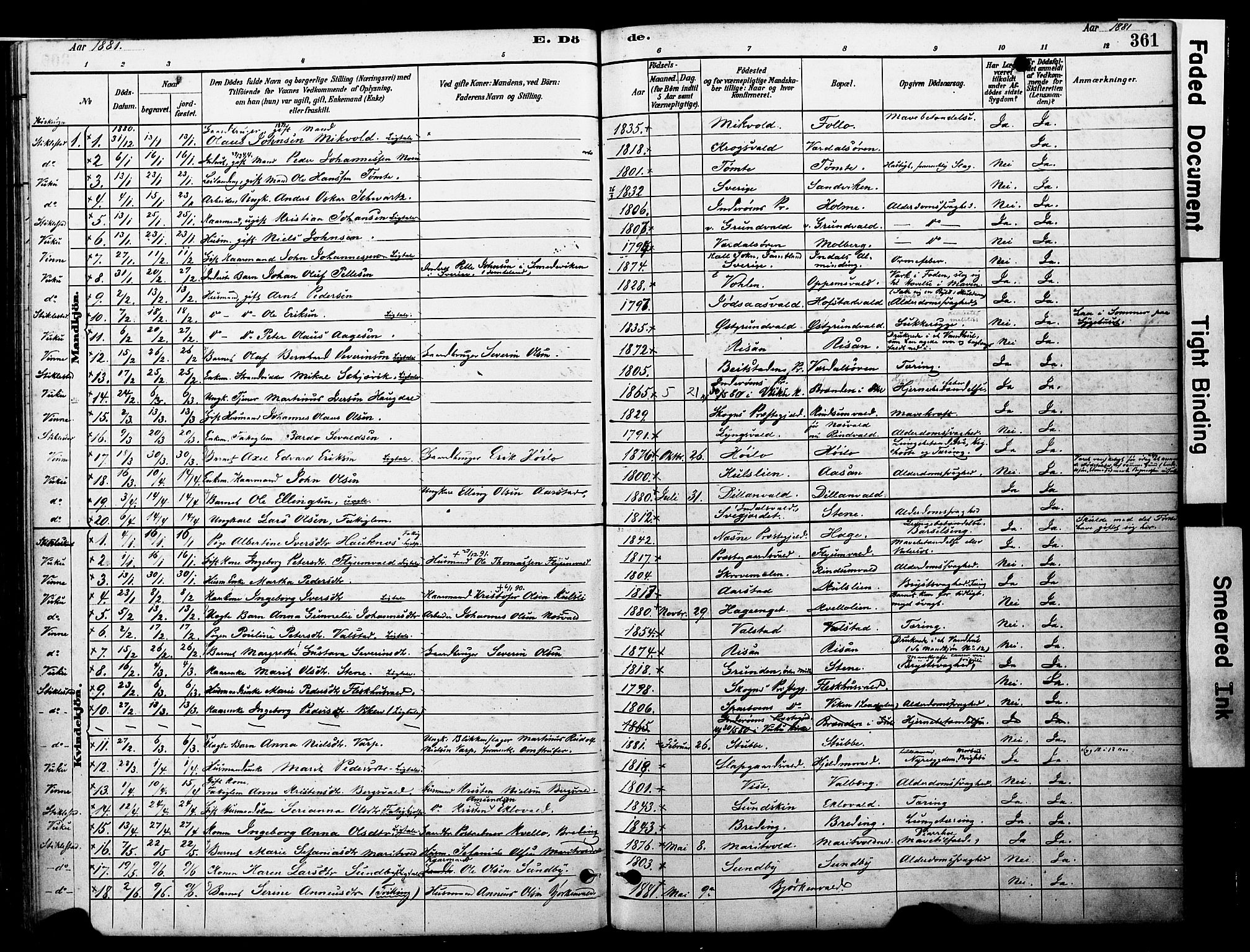 Ministerialprotokoller, klokkerbøker og fødselsregistre - Nord-Trøndelag, SAT/A-1458/723/L0244: Parish register (official) no. 723A13, 1881-1899, p. 361