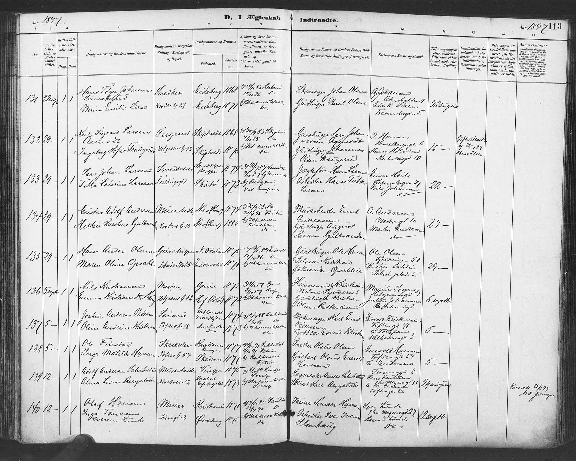 Paulus prestekontor Kirkebøker, SAO/A-10871/F/Fa/L0009: Parish register (official) no. 9, 1891-1901, p. 113