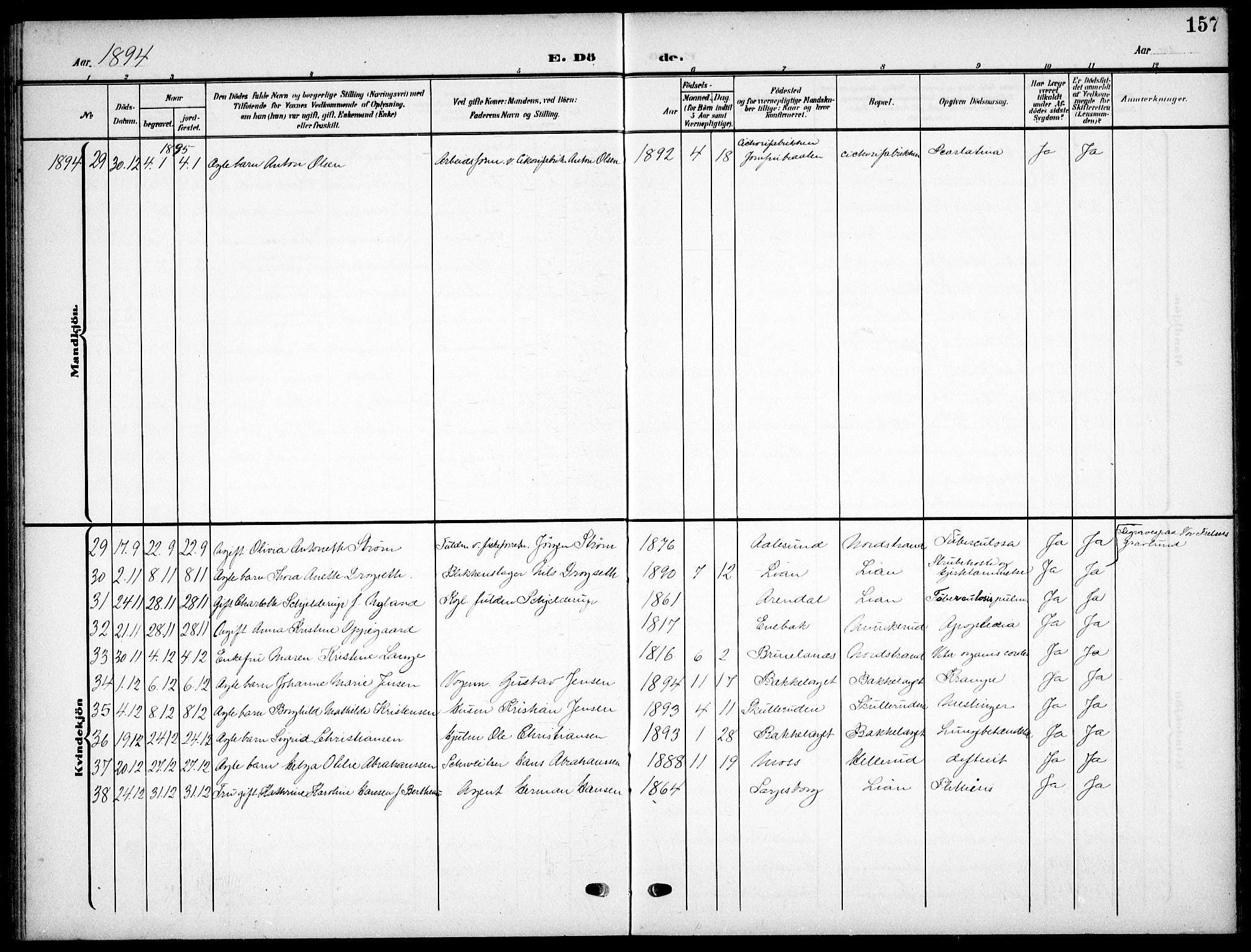 Nordstrand prestekontor Kirkebøker, AV/SAO-A-10362a/F/Fa/L0000: Parish register (official) no.  0, 1881-1900, p. 157