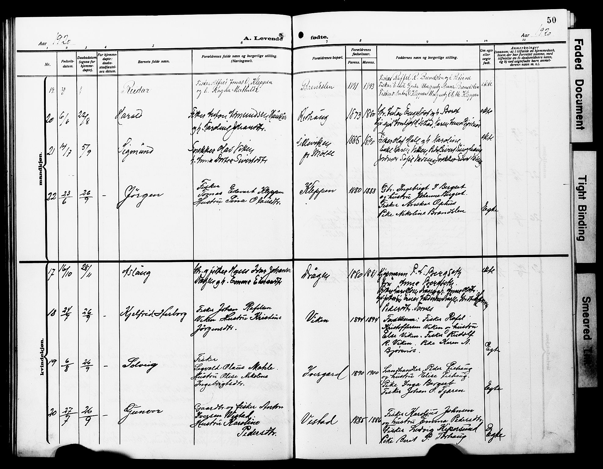 Ministerialprotokoller, klokkerbøker og fødselsregistre - Møre og Romsdal, AV/SAT-A-1454/566/L0774: Parish register (copy) no. 566C03, 1910-1929, p. 50