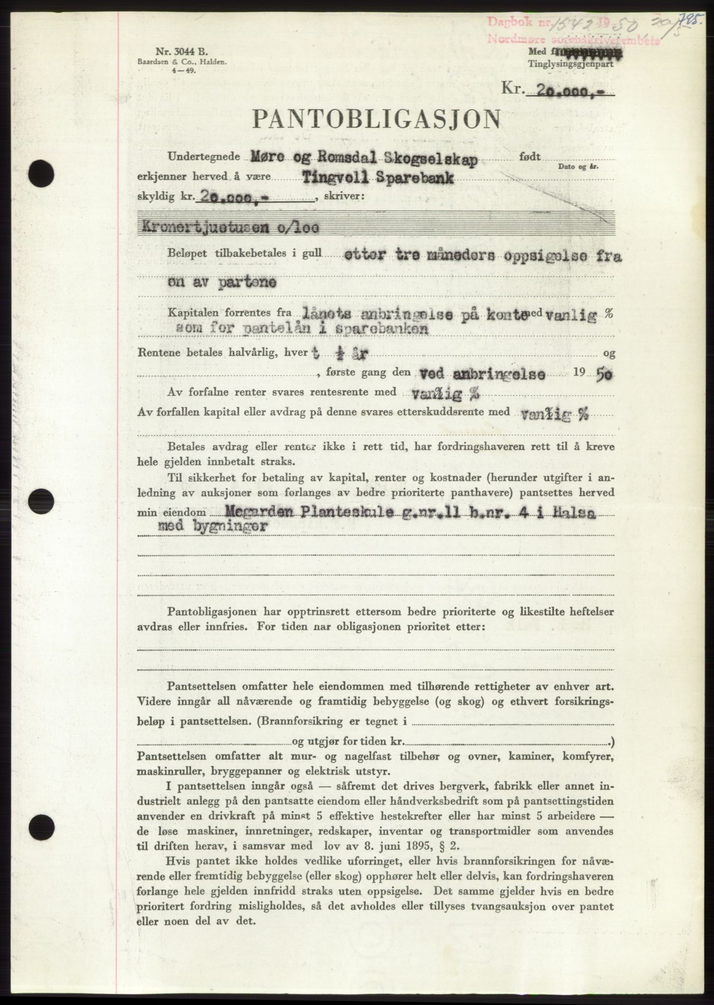 Nordmøre sorenskriveri, AV/SAT-A-4132/1/2/2Ca: Mortgage book no. B104, 1950-1950, Diary no: : 1542/1950