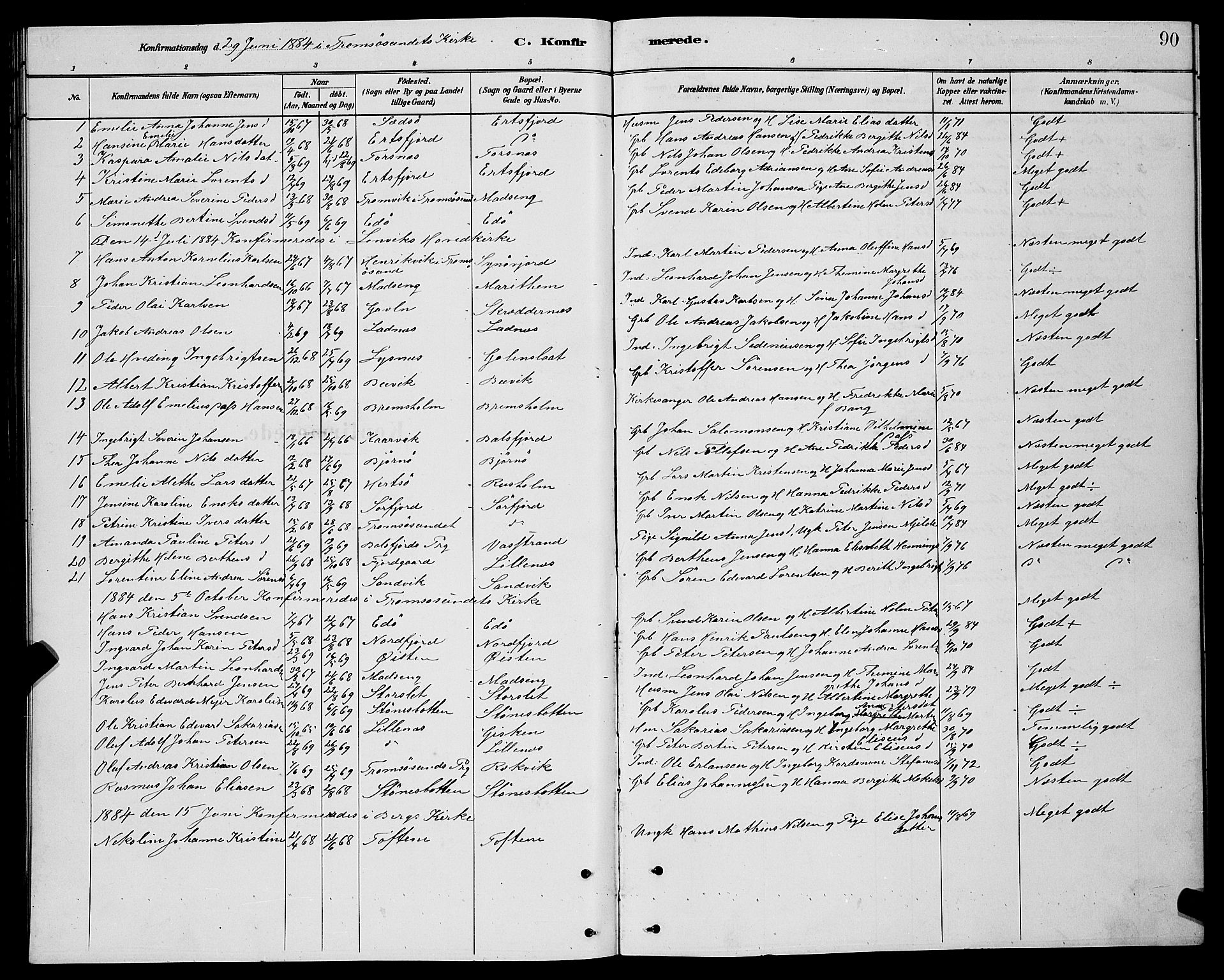 Lenvik sokneprestembete, SATØ/S-1310/H/Ha/Hab/L0021klokker: Parish register (copy) no. 21, 1884-1900, p. 90