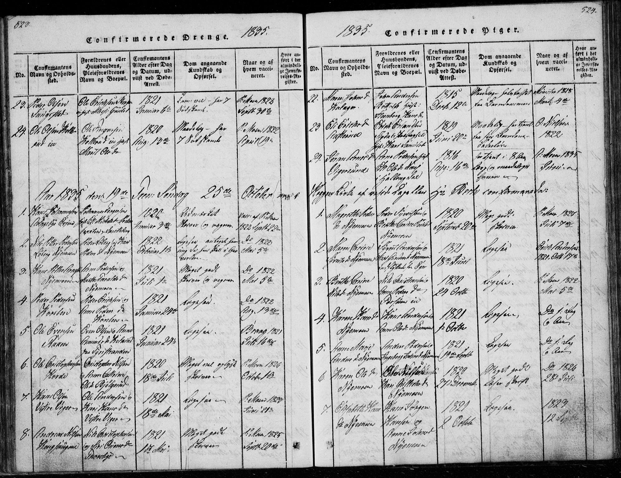 Modum kirkebøker, AV/SAKO-A-234/G/Ga/L0003: Parish register (copy) no. I 3, 1832-1842, p. 523-524