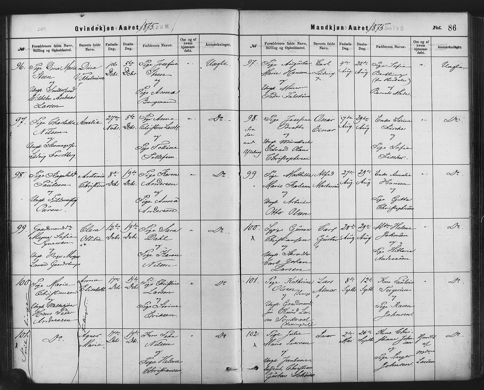 Rikshospitalet prestekontor Kirkebøker, AV/SAO-A-10309b/F/L0006: Parish register (official) no. 6, 1871-1885, p. 86