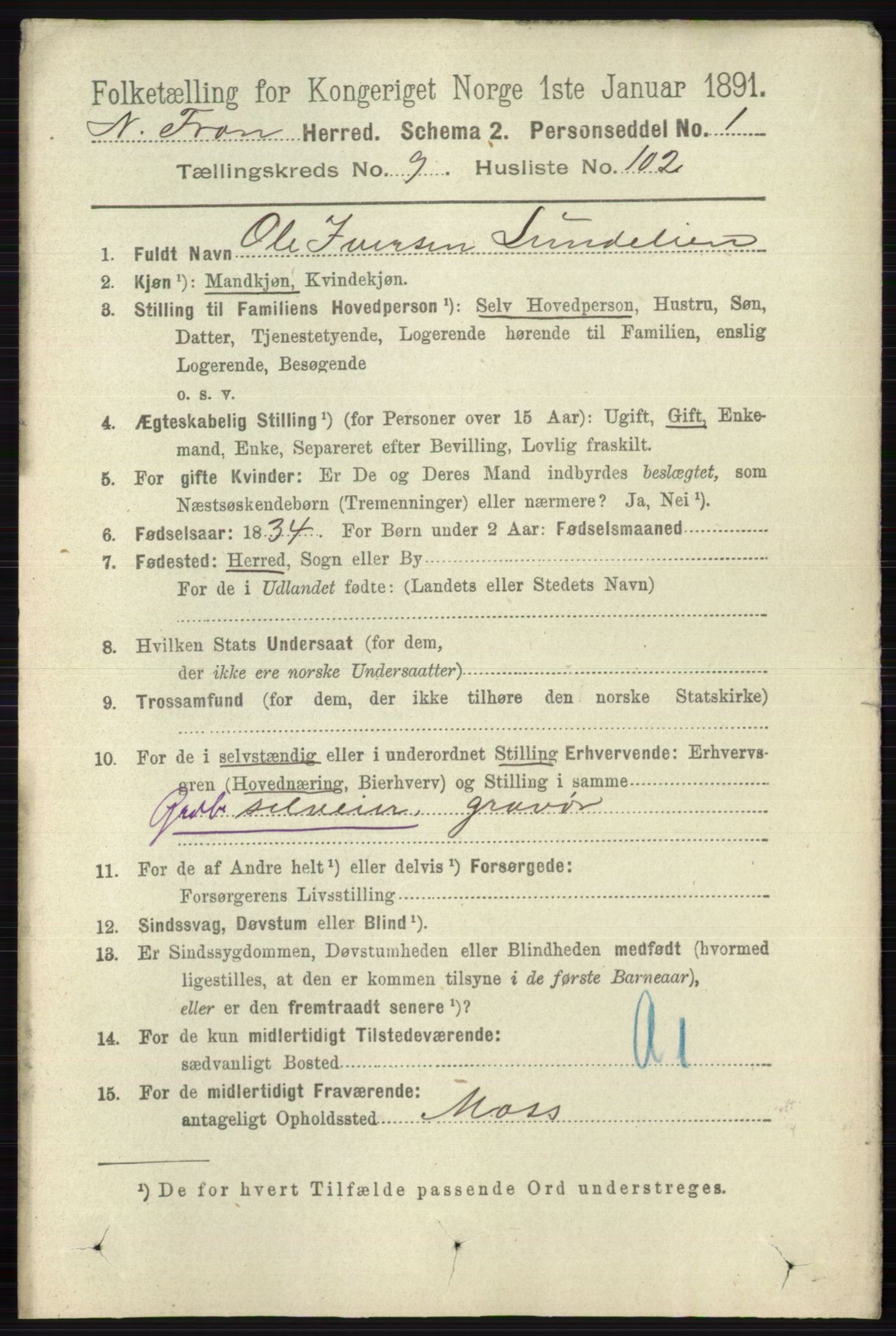 RA, 1891 census for 0518 Nord-Fron, 1891, p. 4260