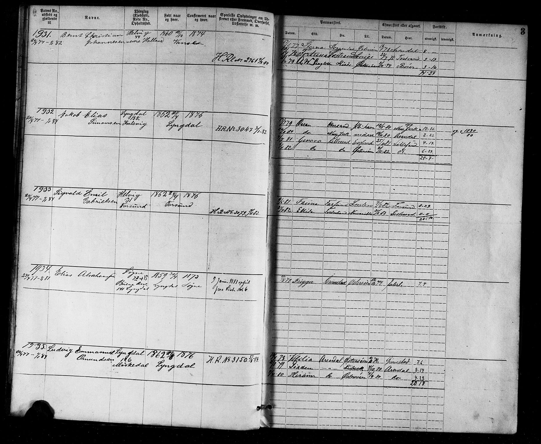Farsund mønstringskrets, SAK/2031-0017/F/Fa/L0002: Annotasjonsrulle nr 1921-3815 med register, M-2, 1877-1894, p. 29