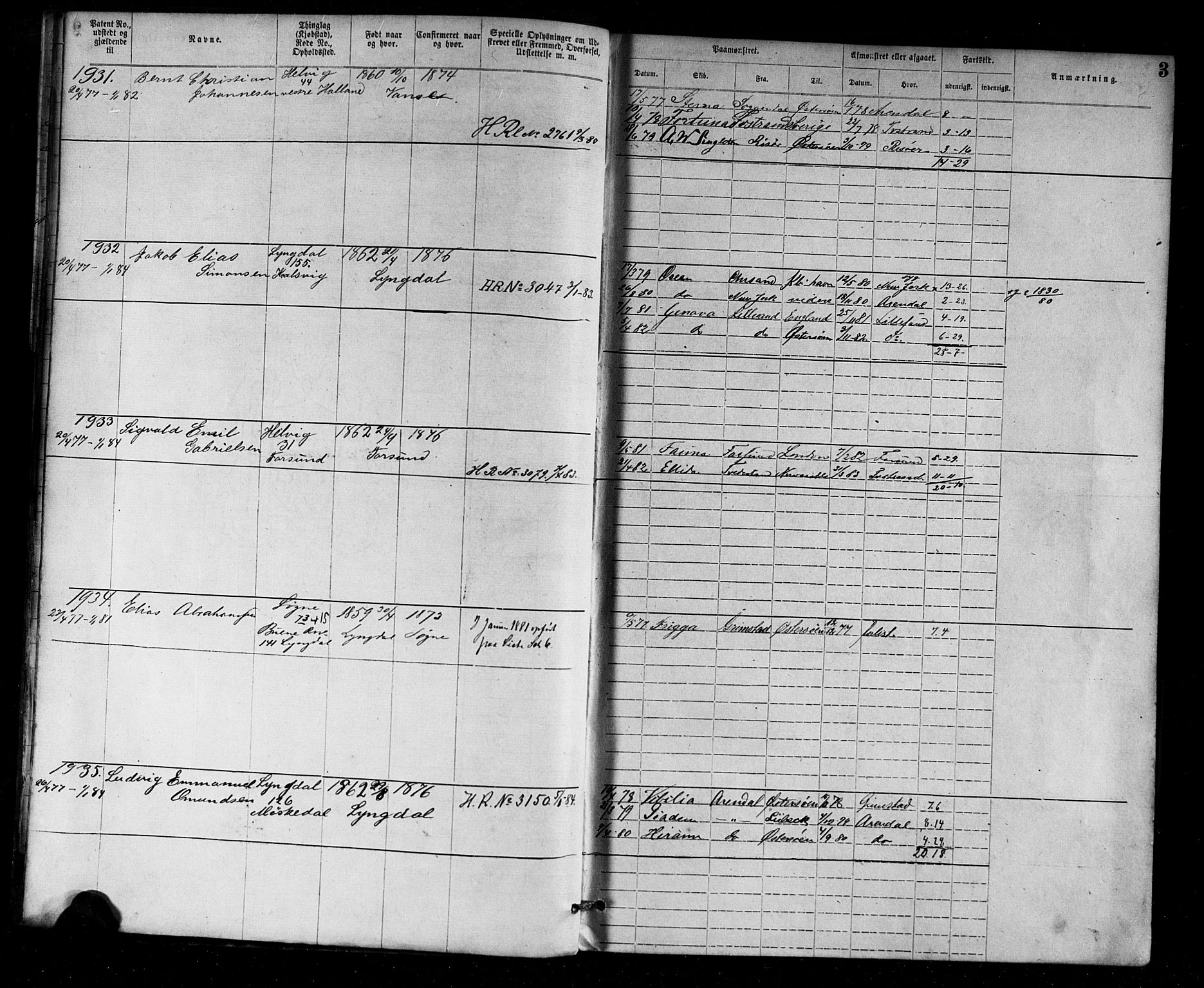 Farsund mønstringskrets, AV/SAK-2031-0017/F/Fa/L0002: Annotasjonsrulle nr 1921-3815 med register, M-2, 1877-1894, p. 29