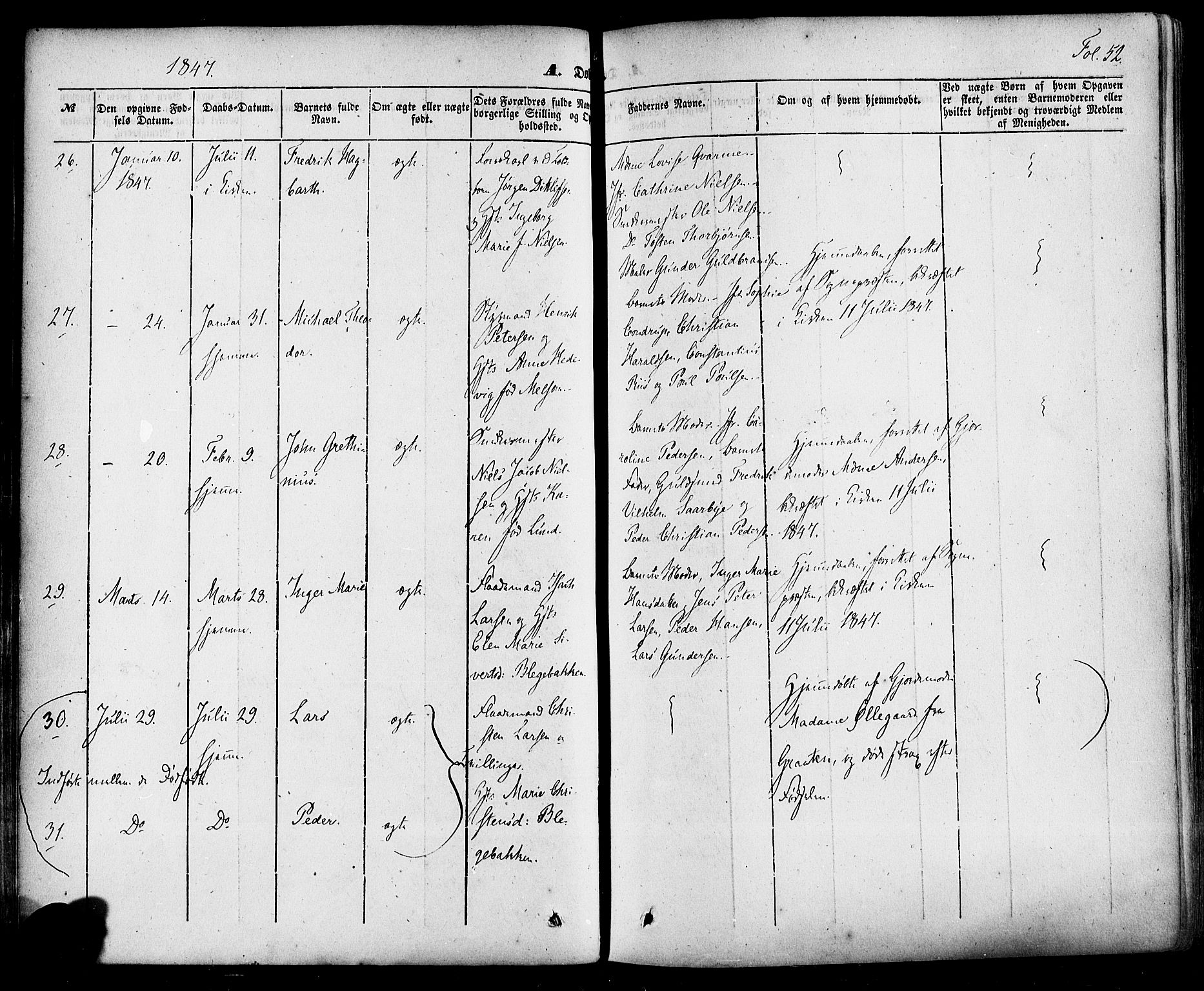 Skien kirkebøker, AV/SAKO-A-302/F/Fa/L0006a: Parish register (official) no. 6A, 1843-1856, p. 52