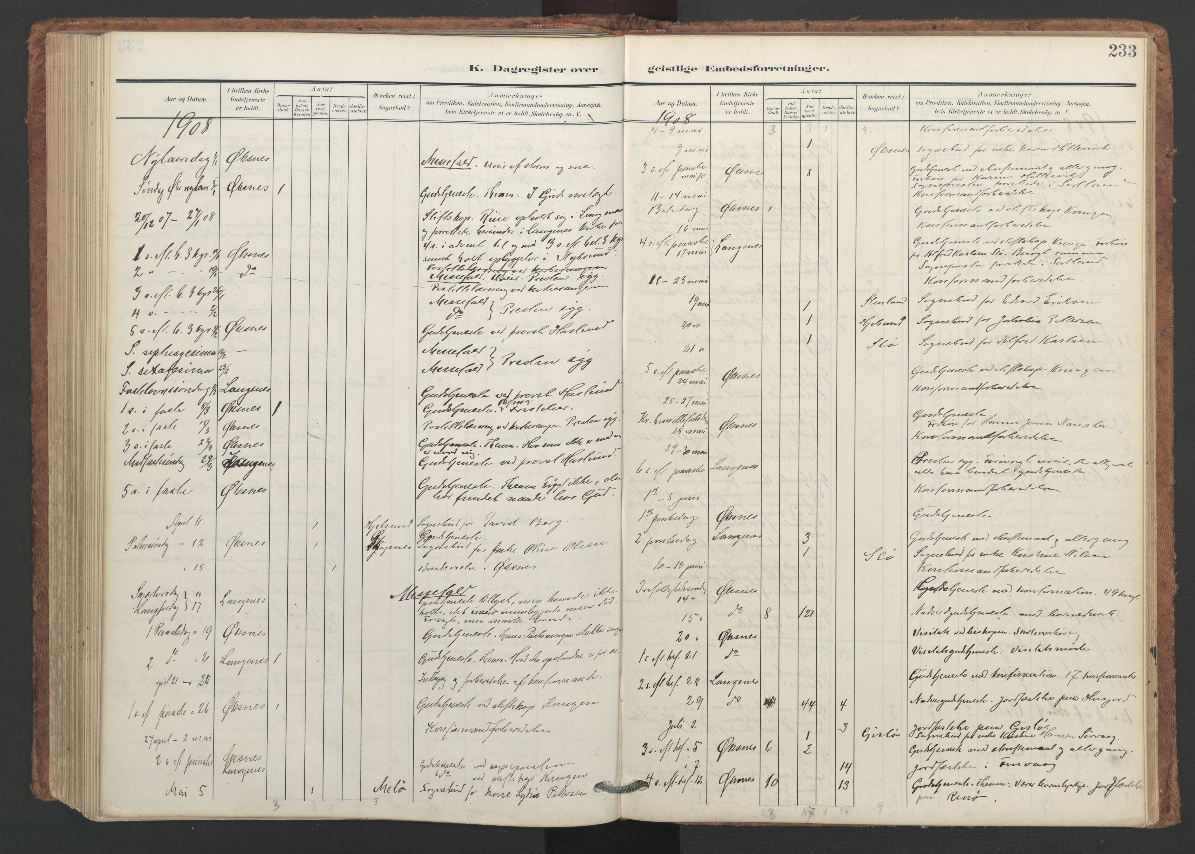 Ministerialprotokoller, klokkerbøker og fødselsregistre - Nordland, SAT/A-1459/893/L1339: Parish register (official) no. 893A11, 1904-1914, p. 233