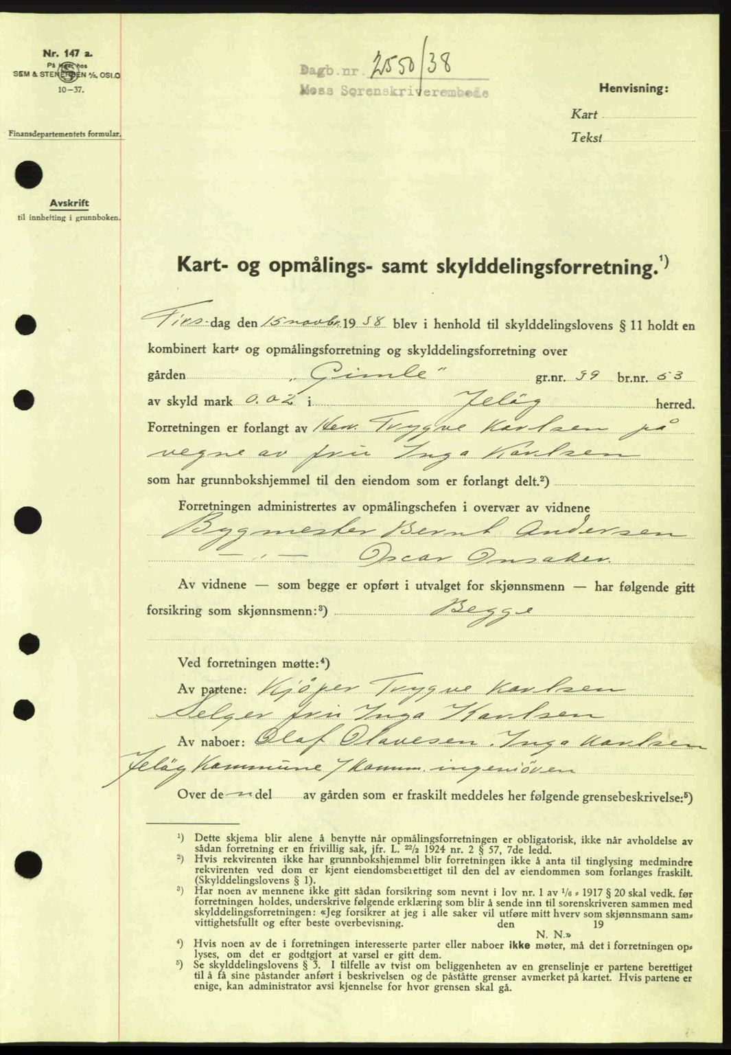 Moss sorenskriveri, SAO/A-10168: Mortgage book no. A5, 1938-1939, Diary no: : 2550/1938