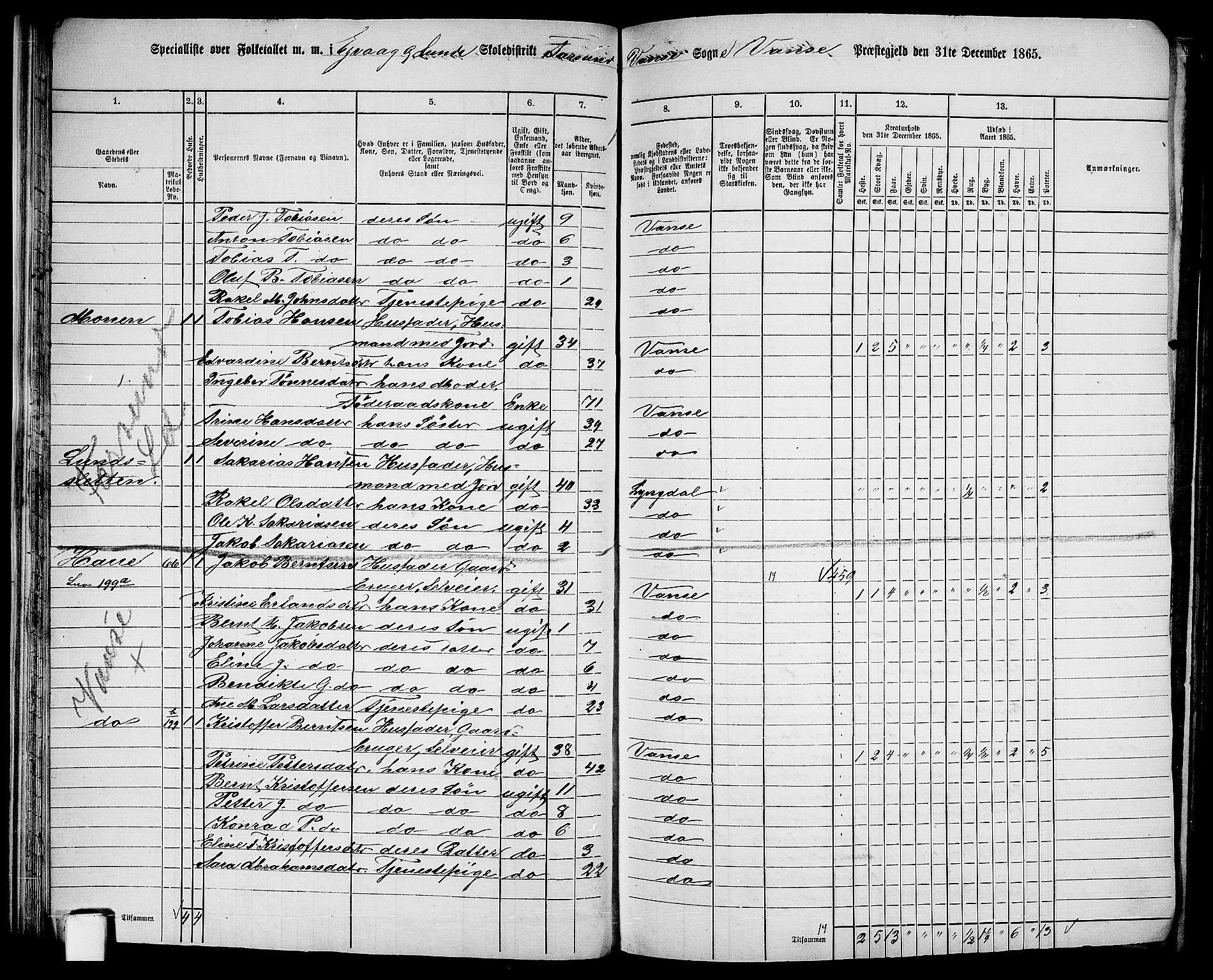 RA, 1865 census for Vanse/Vanse og Farsund, 1865, p. 38