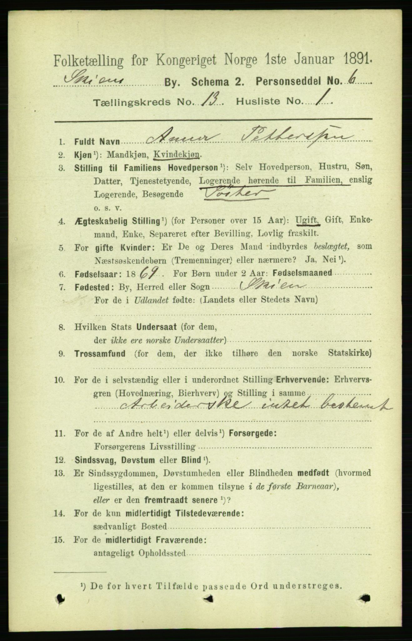 RA, 1891 census for 0806 Skien, 1891, p. 4089