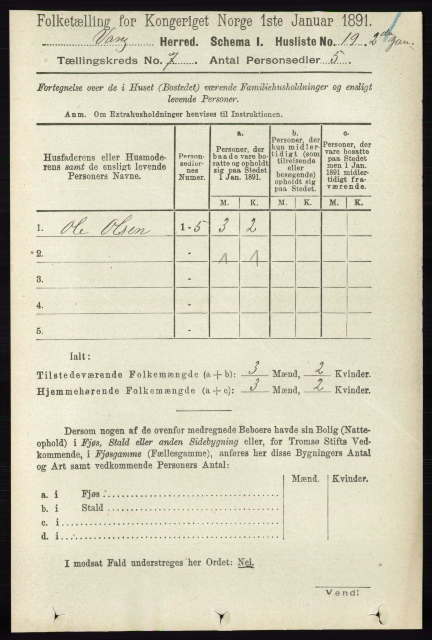 RA, 1891 census for 0414 Vang, 1891, p. 4938