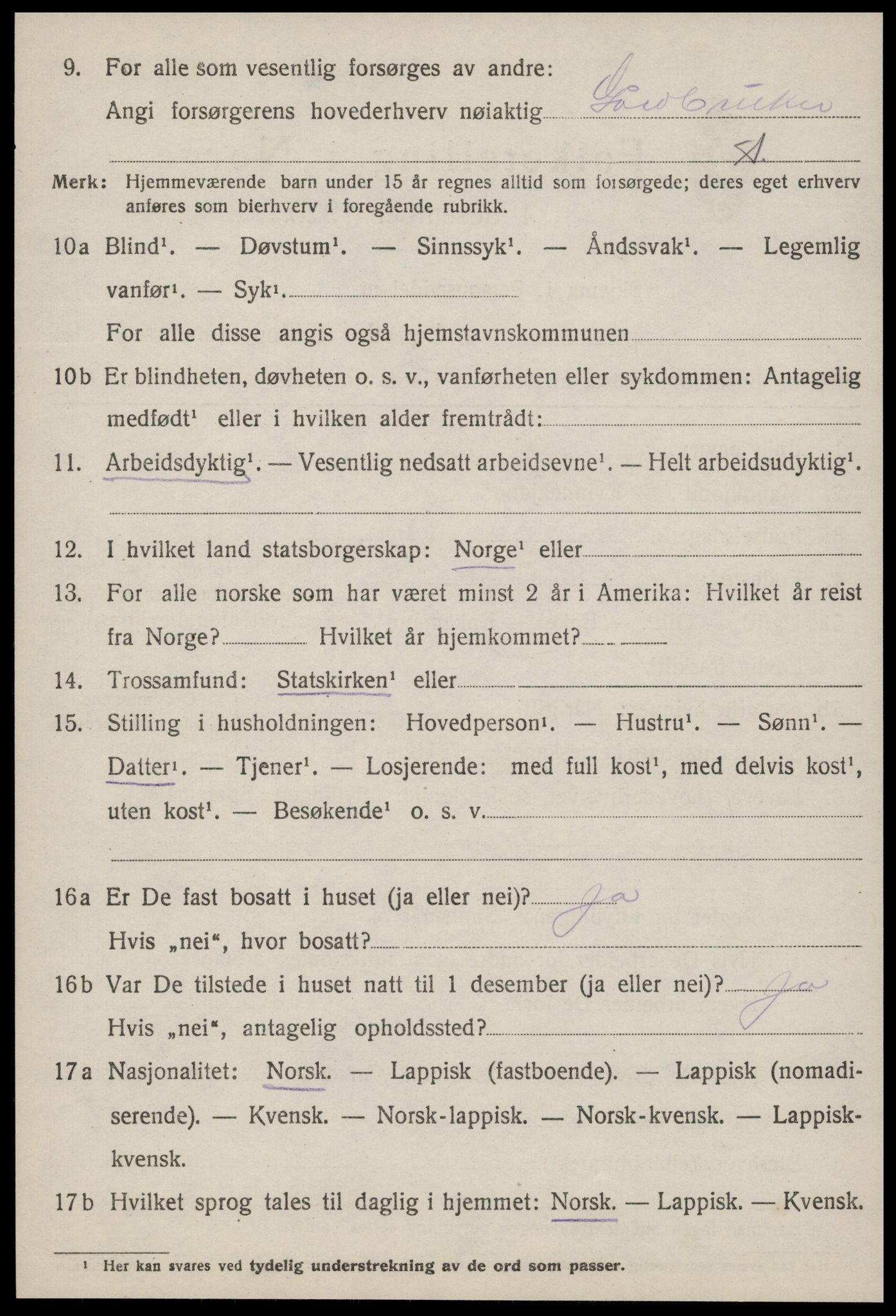 SAT, 1920 census for Bjugn, 1920, p. 1294