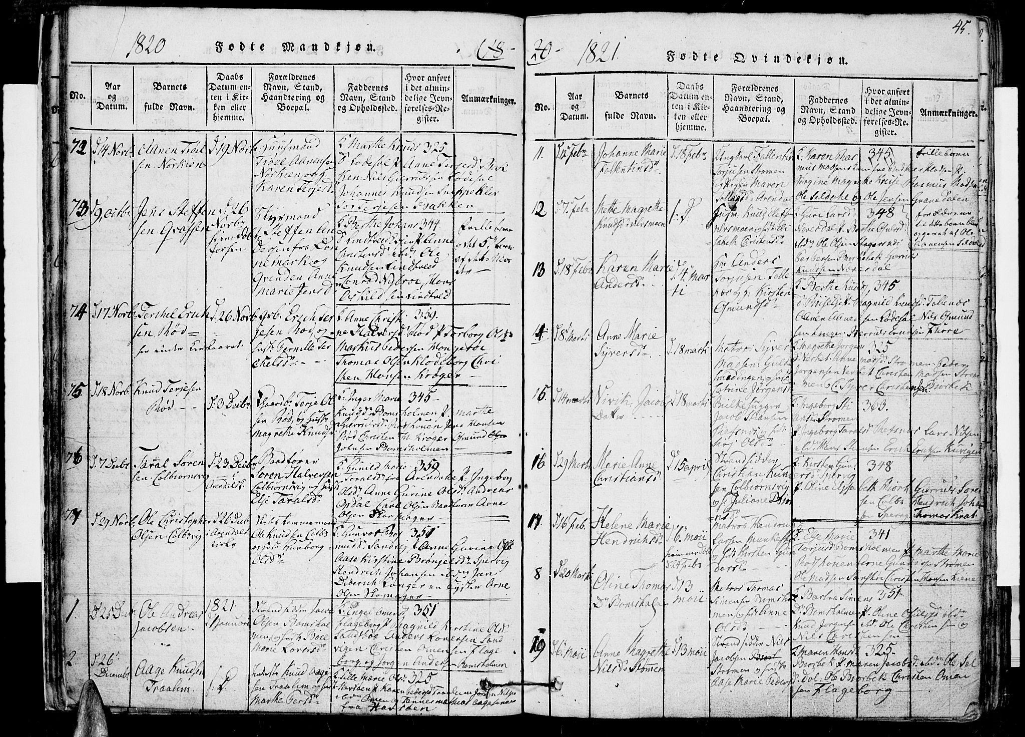 Øyestad sokneprestkontor, SAK/1111-0049/F/Fb/L0003: Parish register (copy) no. B 3, 1816-1827, p. 45