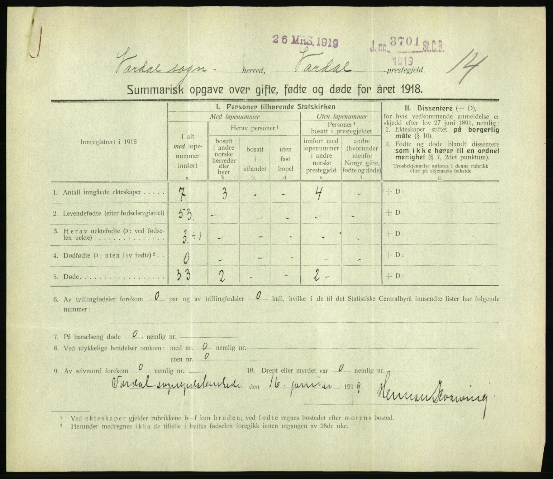 Statistisk sentralbyrå, Sosiodemografiske emner, Befolkning, RA/S-2228/D/Df/Dfb/Dfbh/L0059: Summariske oppgaver over gifte, fødte og døde for hele landet., 1918, p. 343