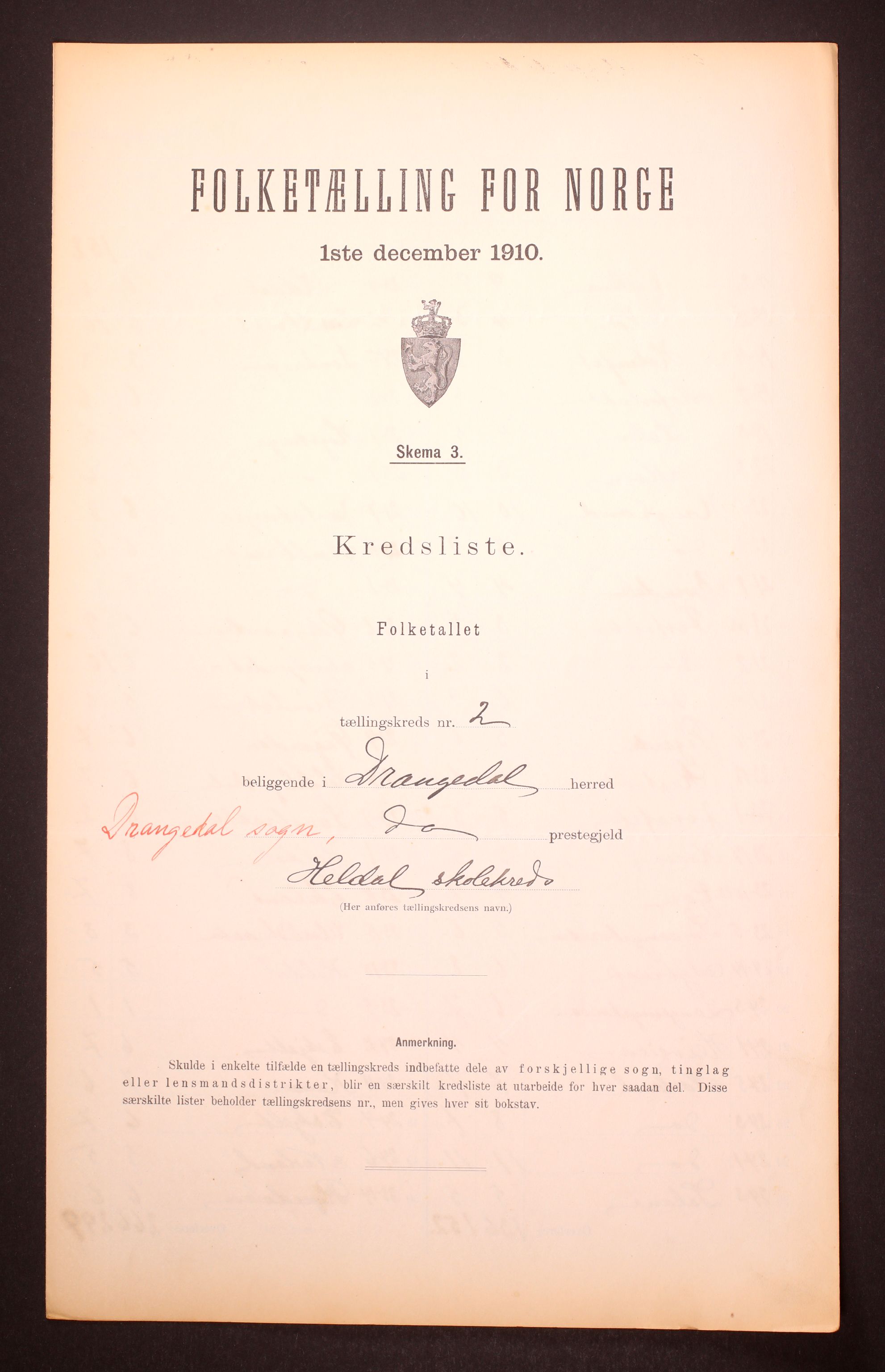 RA, 1910 census for Drangedal, 1910, p. 7