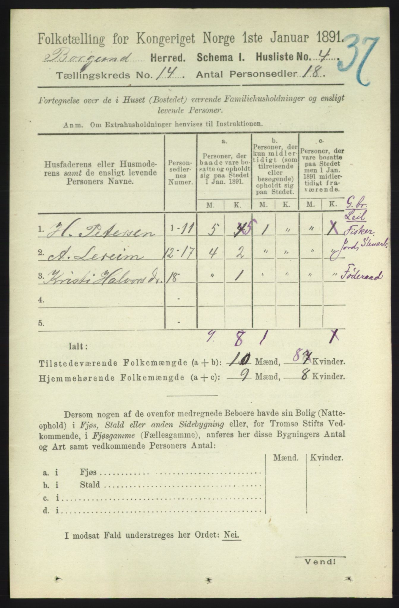 RA, 1891 census for 1531 Borgund, 1891, p. 4025