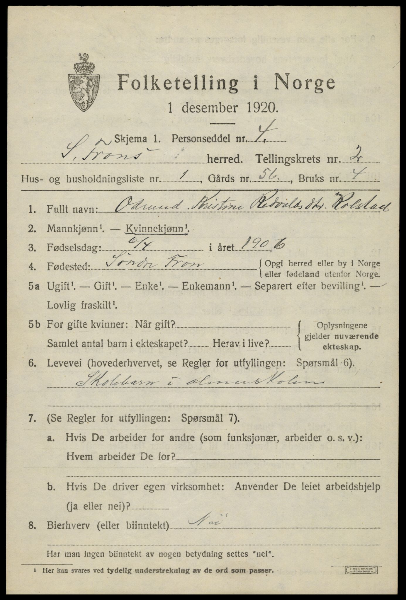 SAH, 1920 census for Sør-Fron, 1920, p. 1923