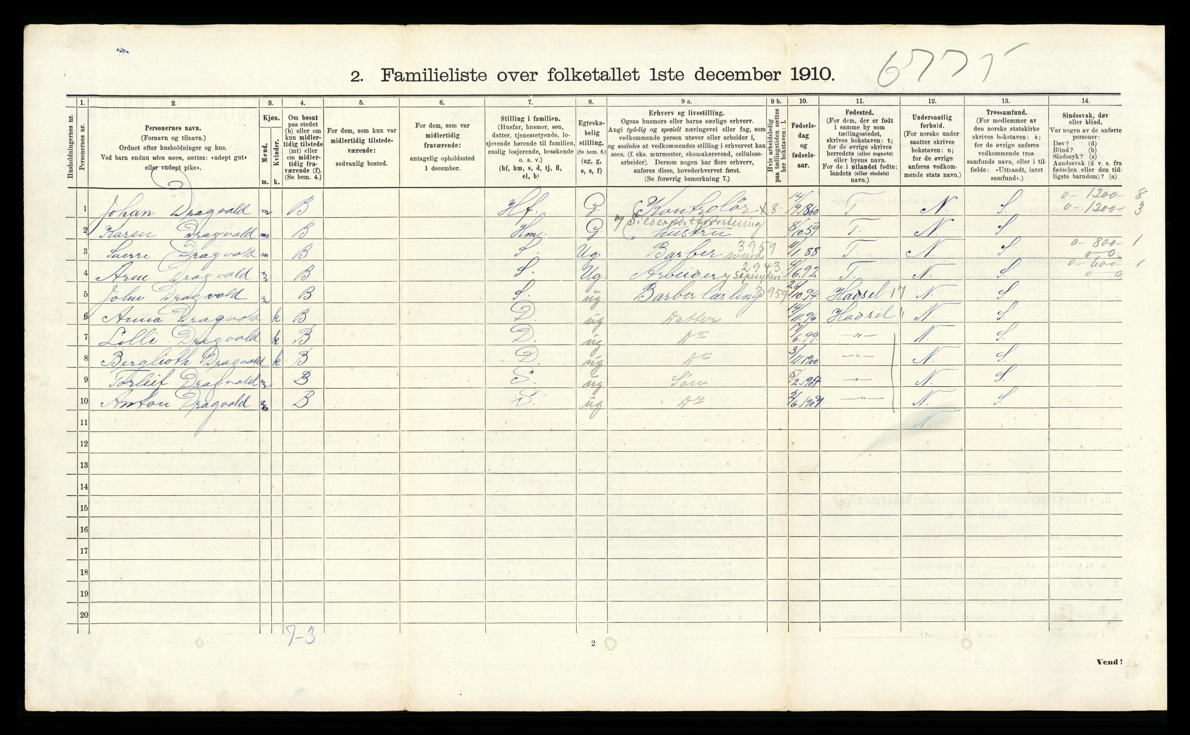 RA, 1910 census for Trondheim, 1910, p. 8256