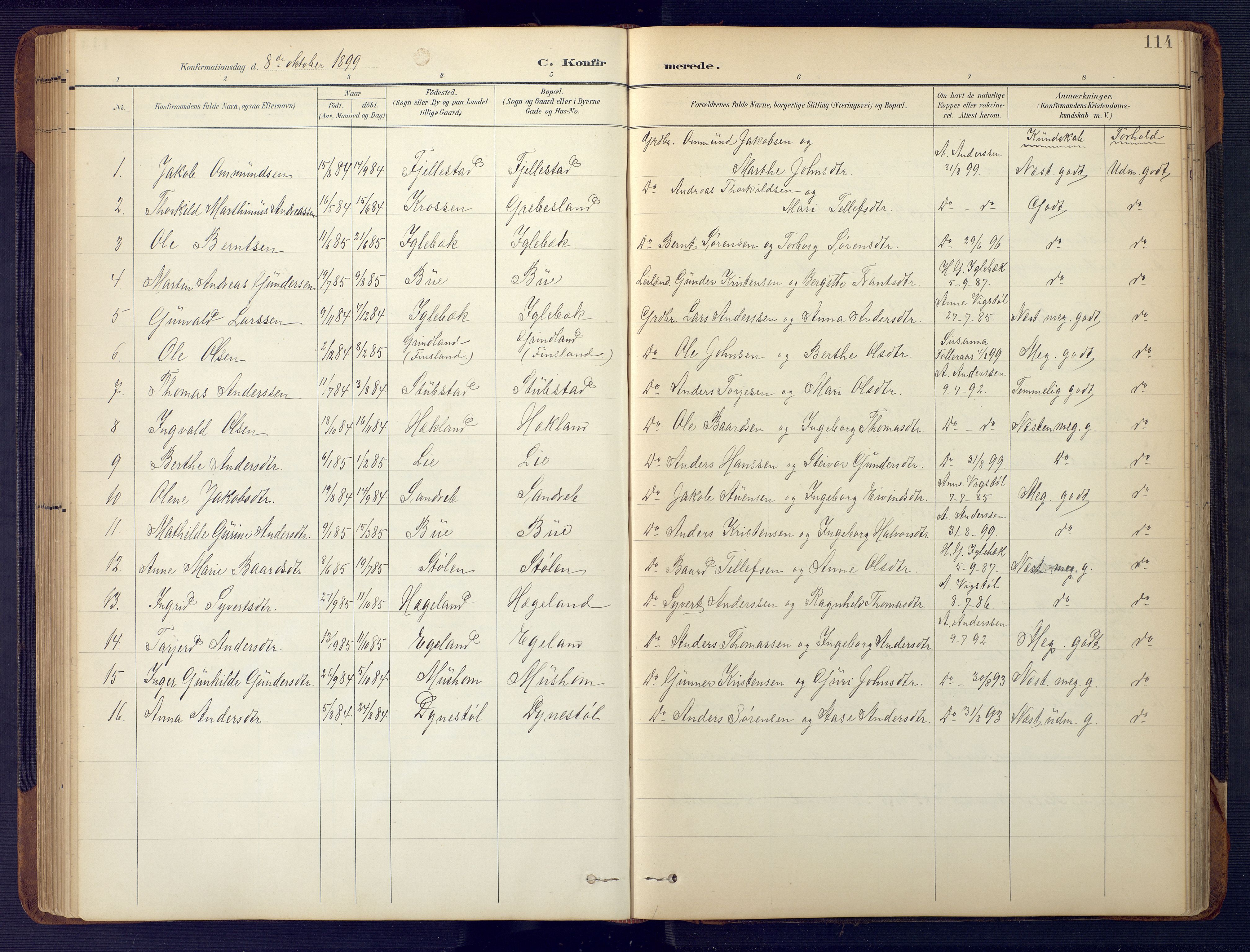 Vennesla sokneprestkontor, SAK/1111-0045/Fb/Fbc/L0003: Parish register (copy) no. B 3, 1895-1946, p. 114