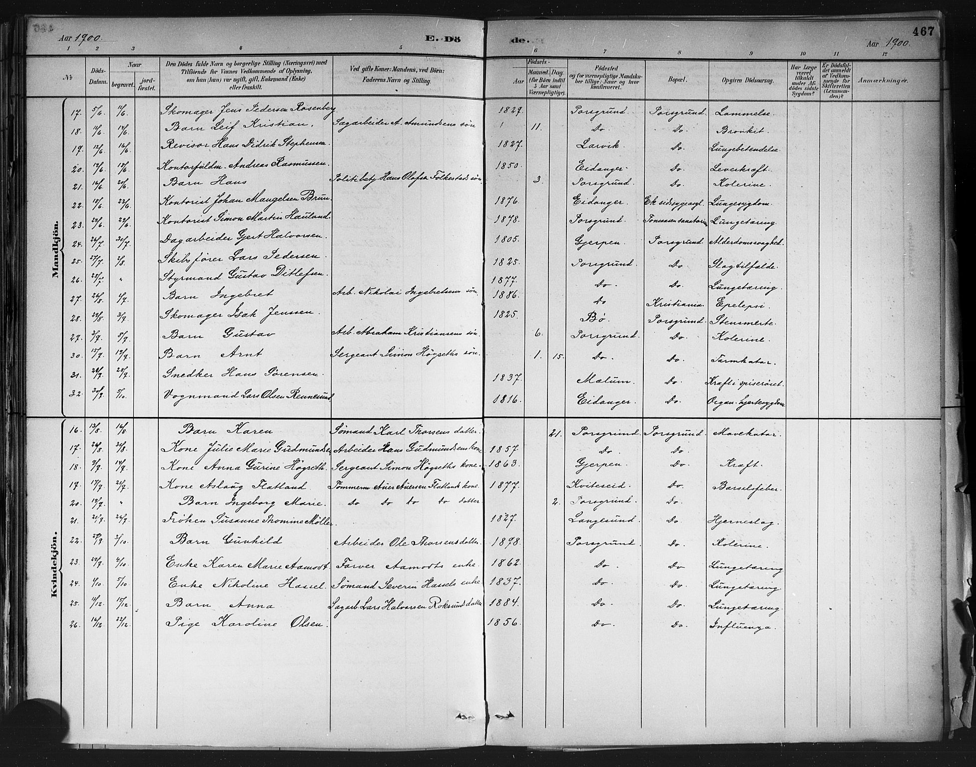 Porsgrunn kirkebøker , AV/SAKO-A-104/G/Gb/L0005: Parish register (copy) no. II 5, 1883-1915, p. 467