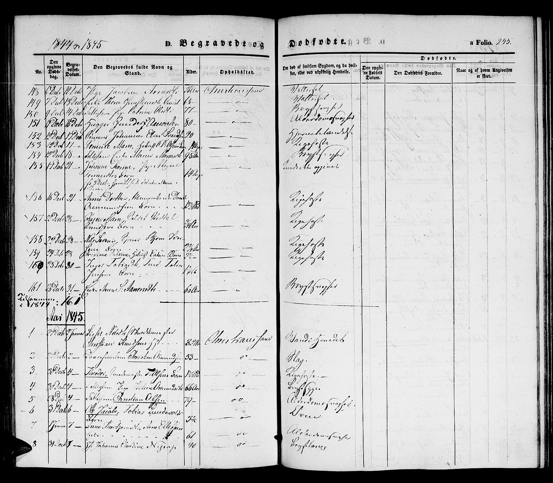 Kristiansand domprosti, SAK/1112-0006/F/Fb/L0010: Parish register (copy) no. B 10, 1843-1850, p. 245