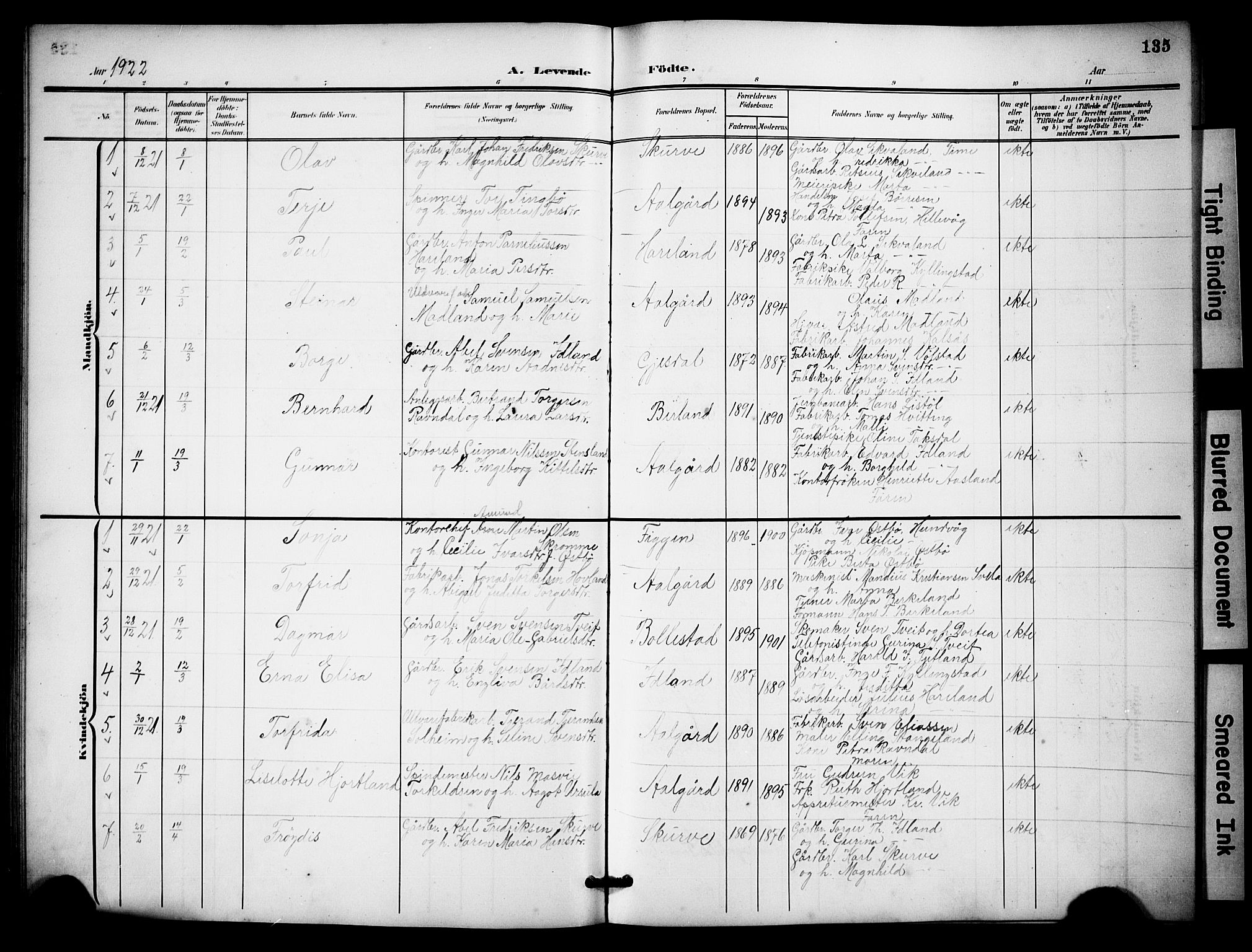 Lye sokneprestkontor, SAST/A-101794/001/30BB/L0009: Parish register (copy) no. B 9, 1902-1923, p. 135