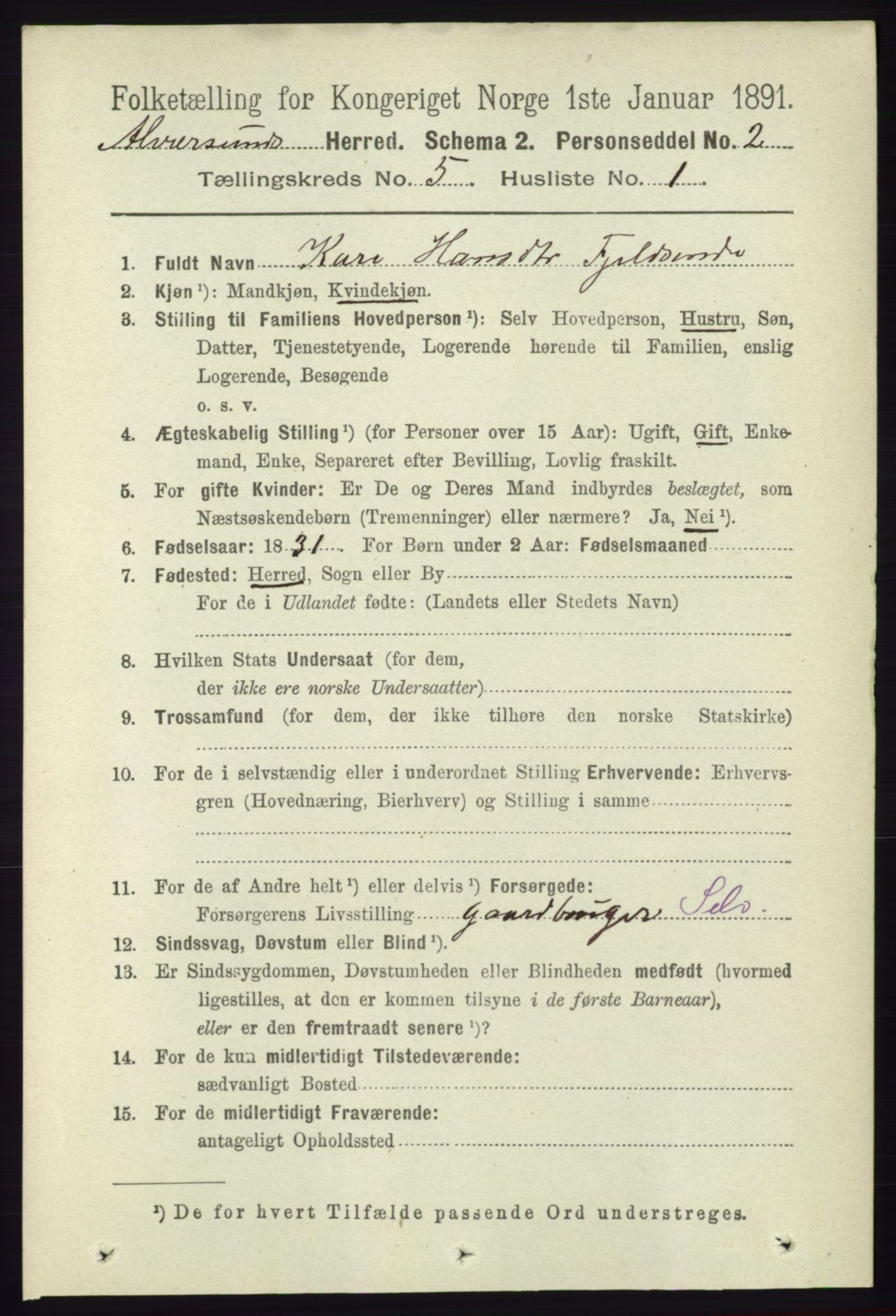 RA, 1891 census for 1257 Alversund, 1891, p. 1794