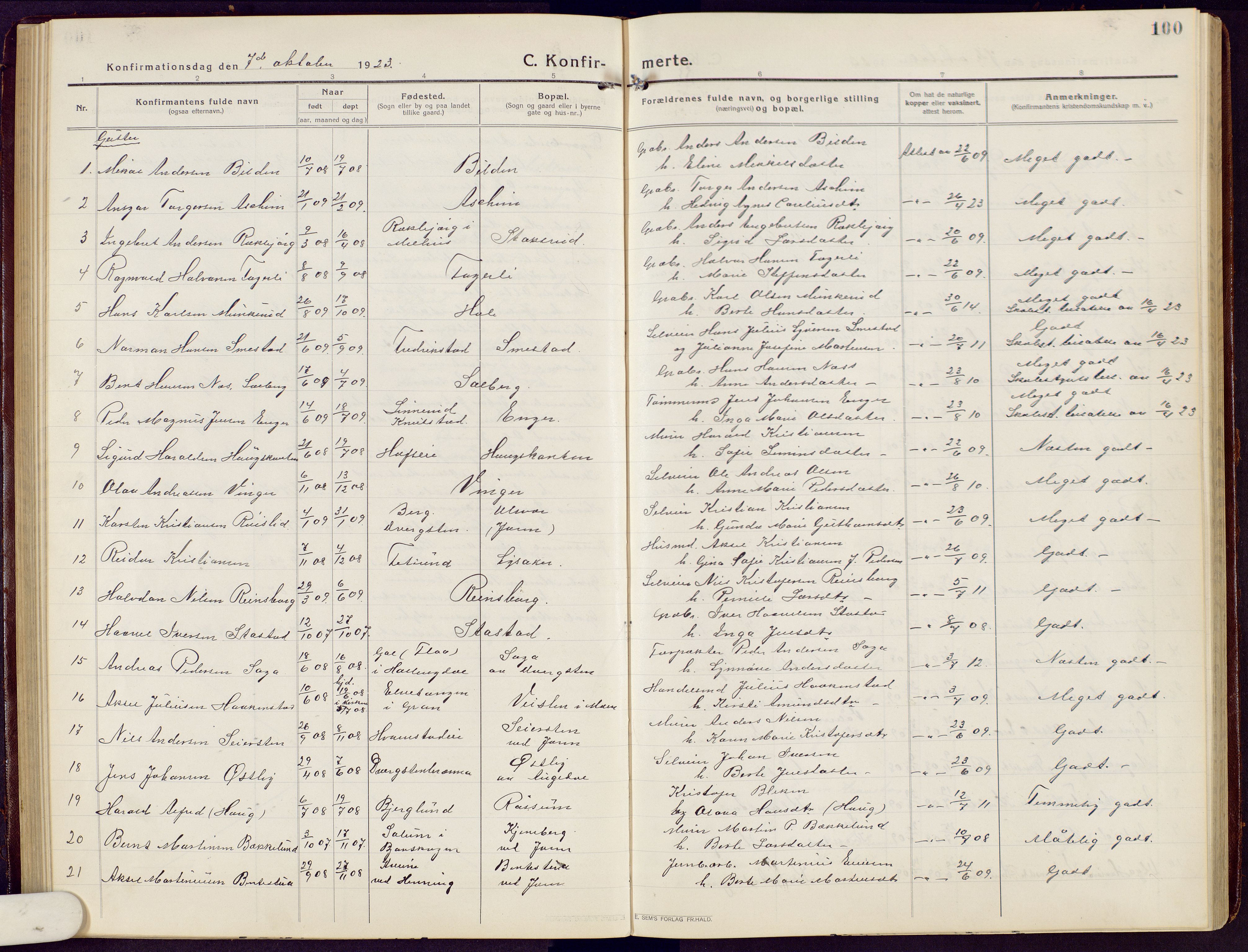 Brandbu prestekontor, SAH/PREST-114/H/Ha/Hab/L0010: Parish register (copy) no. 10, 1916-1930, p. 100