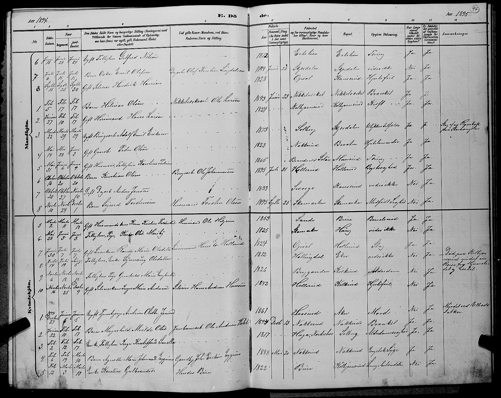 Hole kirkebøker, AV/SAKO-A-228/G/Gb/L0003: Parish register (copy) no. II 3, 1890-1901, p. 94