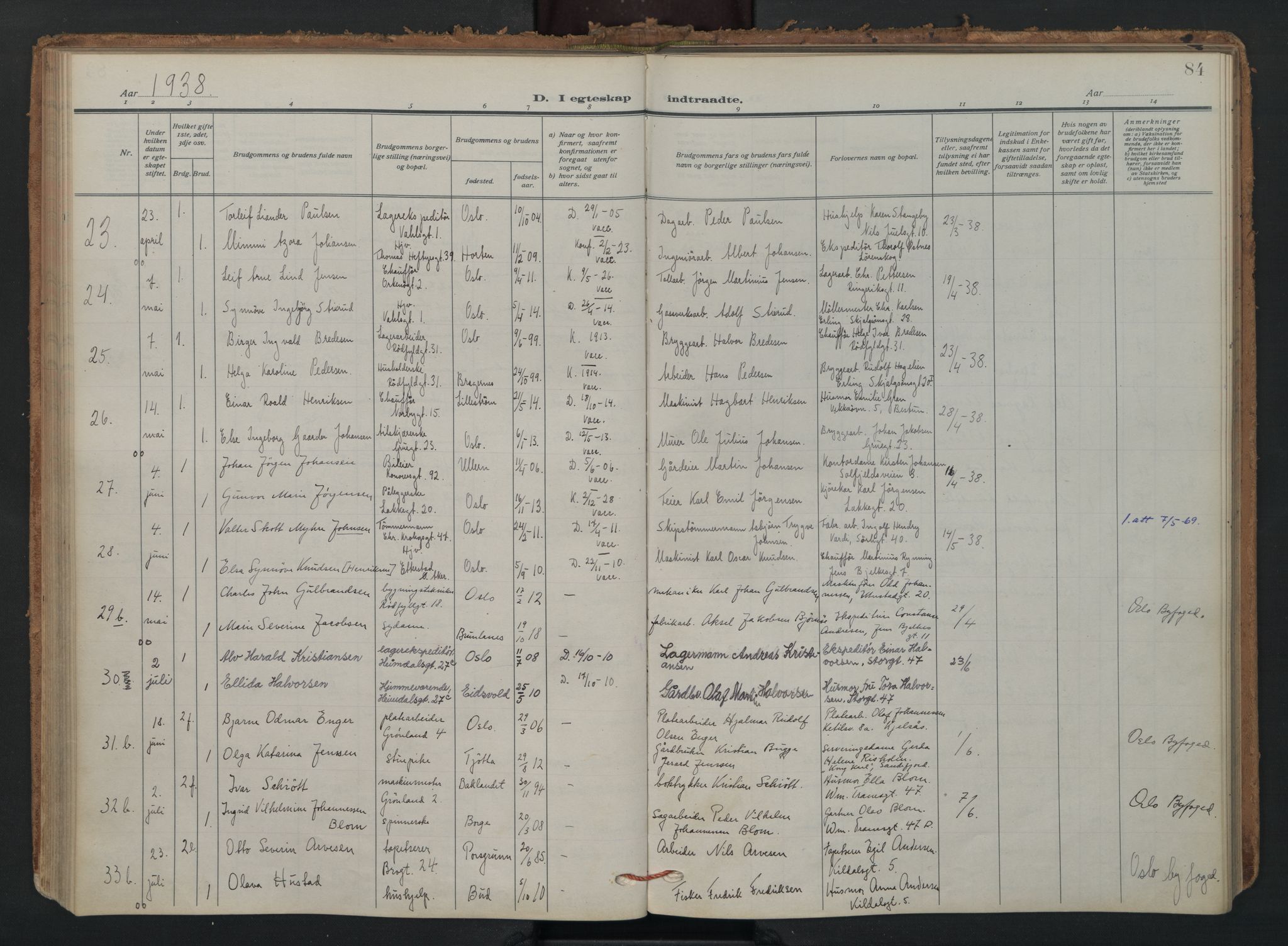 Vaterland prestekontor Kirkebøker, AV/SAO-A-10880/F/Fa/L0003: Parish register (official) no. 3, 1922-1944, p. 84