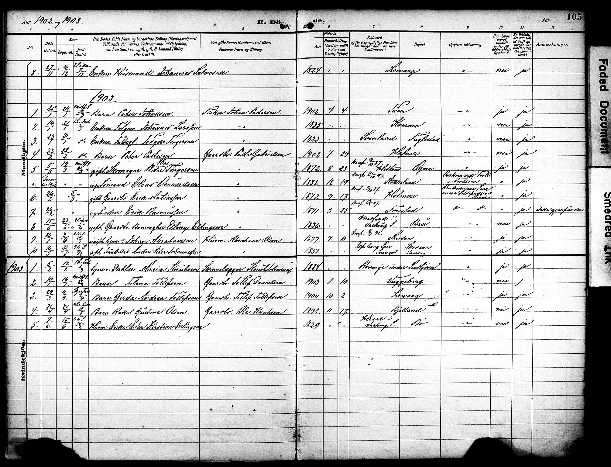 Eigersund sokneprestkontor, AV/SAST-A-101807/S08/L0020: Parish register (official) no. A 19, 1893-1910, p. 105