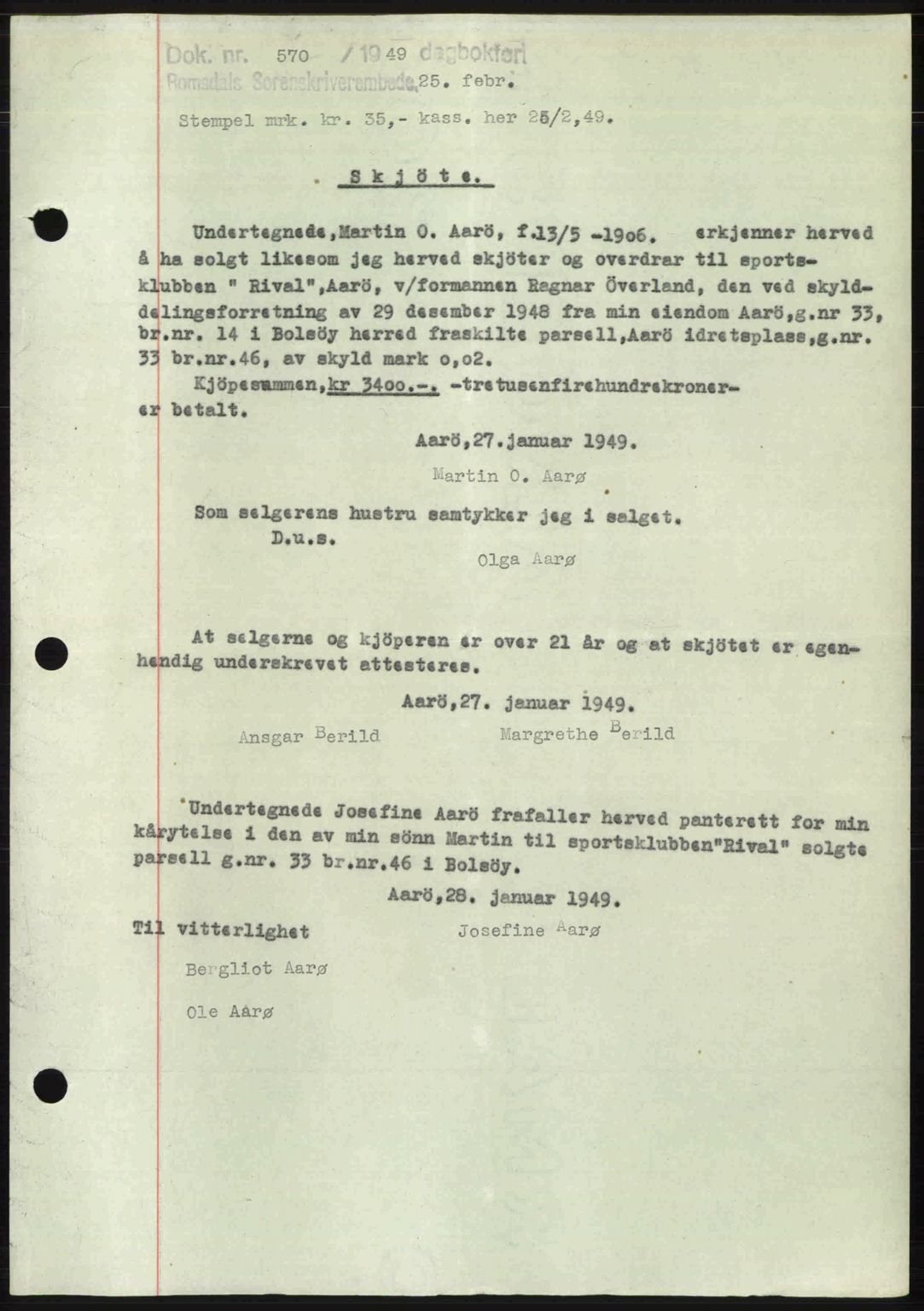 Romsdal sorenskriveri, AV/SAT-A-4149/1/2/2C: Mortgage book no. A28, 1948-1949, Diary no: : 570/1949