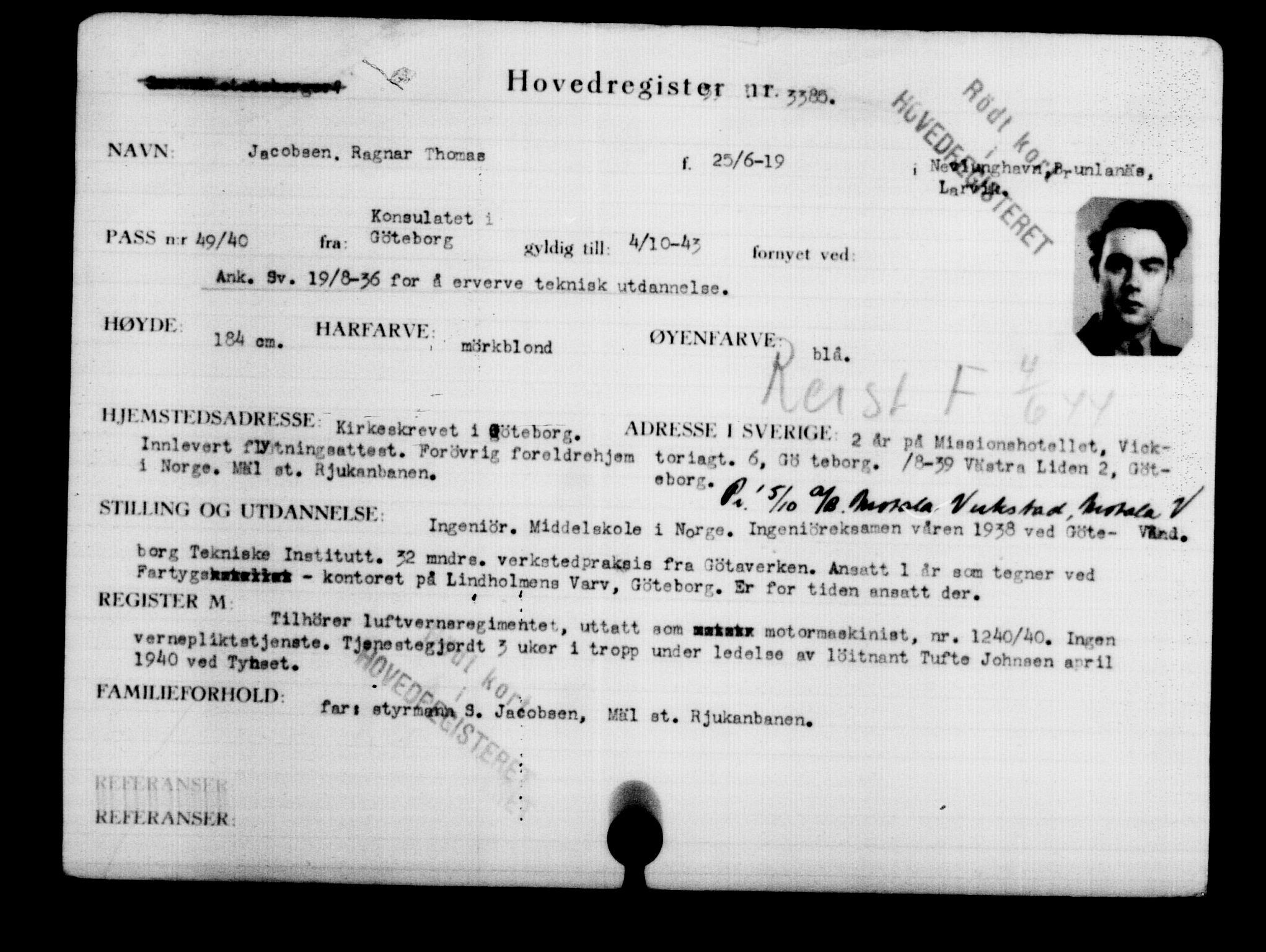 Utenriksstasjonene, Legasjonen i Stockholm, Flyktningkontoret, AV/RA-S-6753/V/Va/L0003: Kjesäterkartoteket, flyktninger med registreringsnr. 2001-3495, 1940-1945, p. 1880