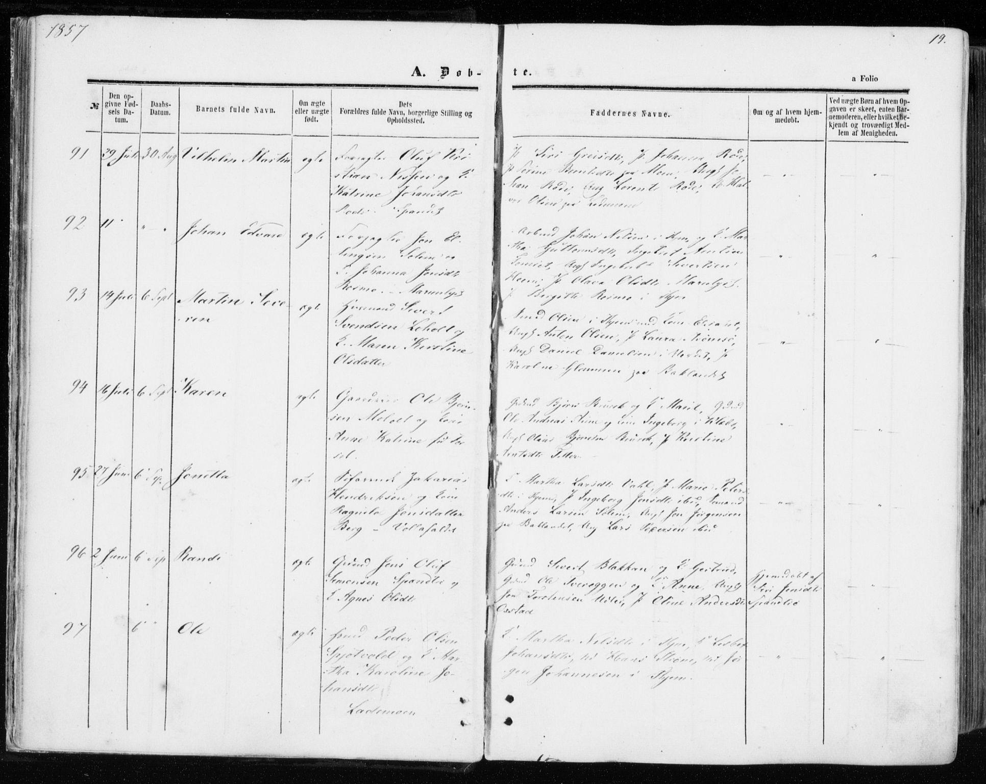 Ministerialprotokoller, klokkerbøker og fødselsregistre - Sør-Trøndelag, AV/SAT-A-1456/606/L0292: Parish register (official) no. 606A07, 1856-1865, p. 19