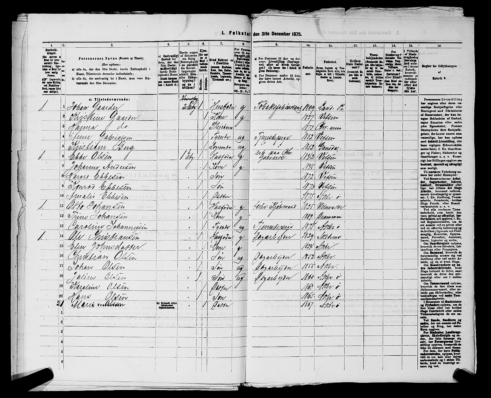 RA, 1875 census for 0218bP Østre Aker, 1875, p. 275