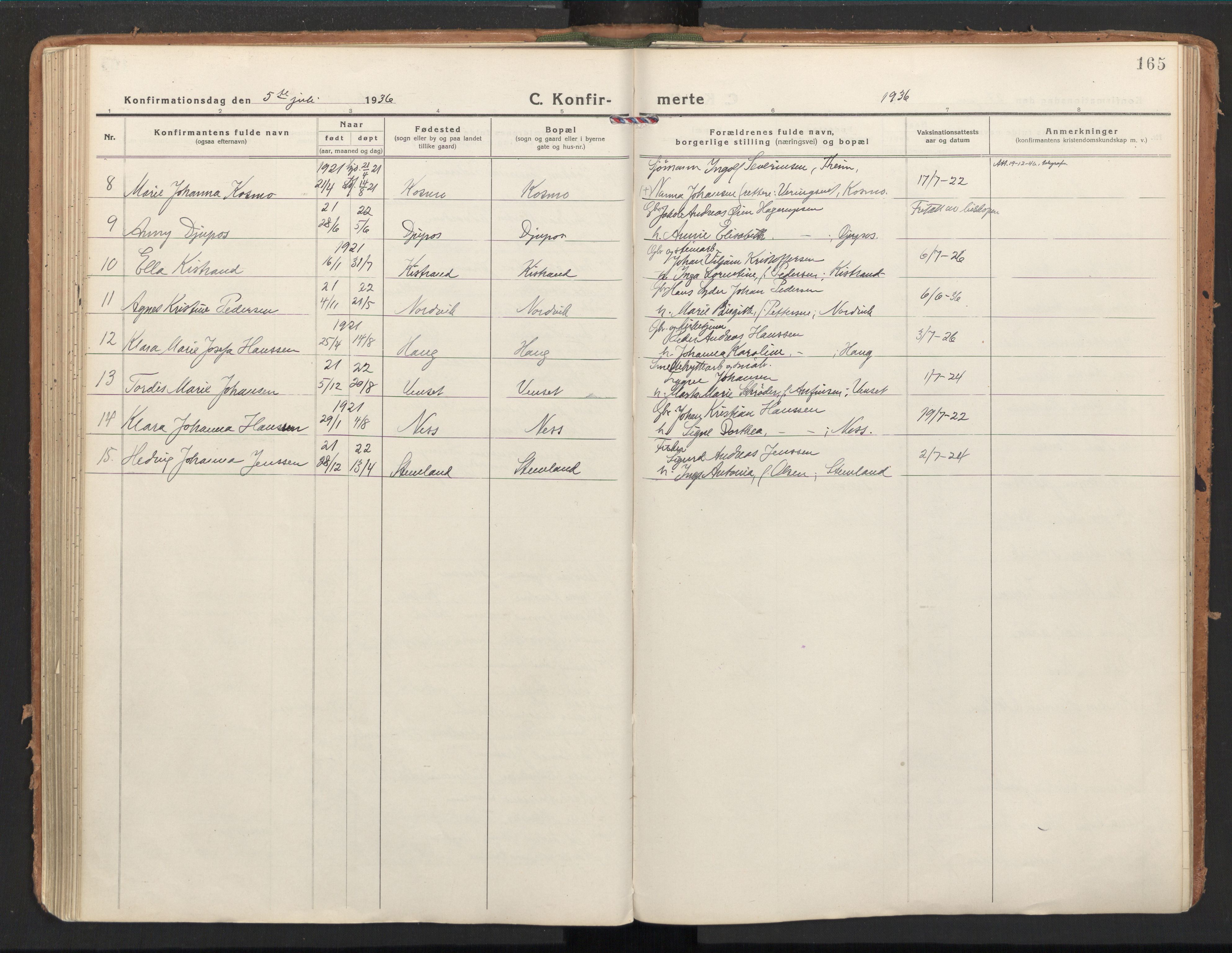 Ministerialprotokoller, klokkerbøker og fødselsregistre - Nordland, SAT/A-1459/851/L0725: Parish register (official) no. 851A02, 1922-1944, p. 165