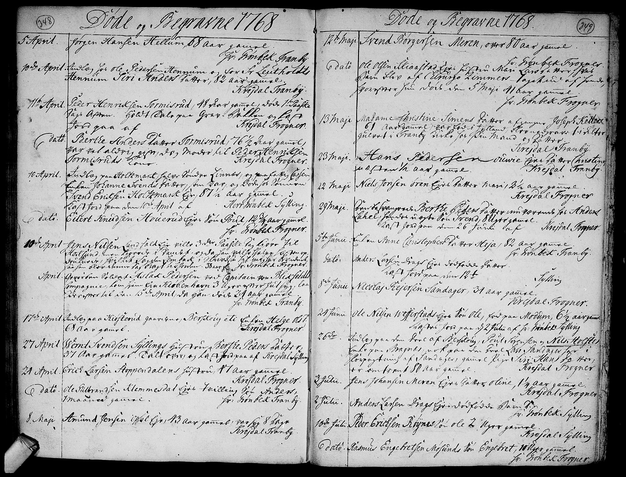 Lier kirkebøker, AV/SAKO-A-230/F/Fa/L0005: Parish register (official) no. I 5, 1764-1777, p. 348-349