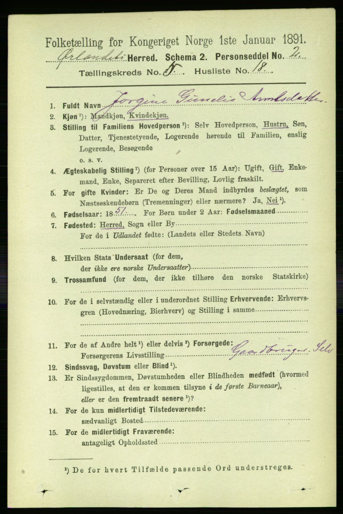 RA, 1891 census for 1621 Ørland, 1891, p. 1749