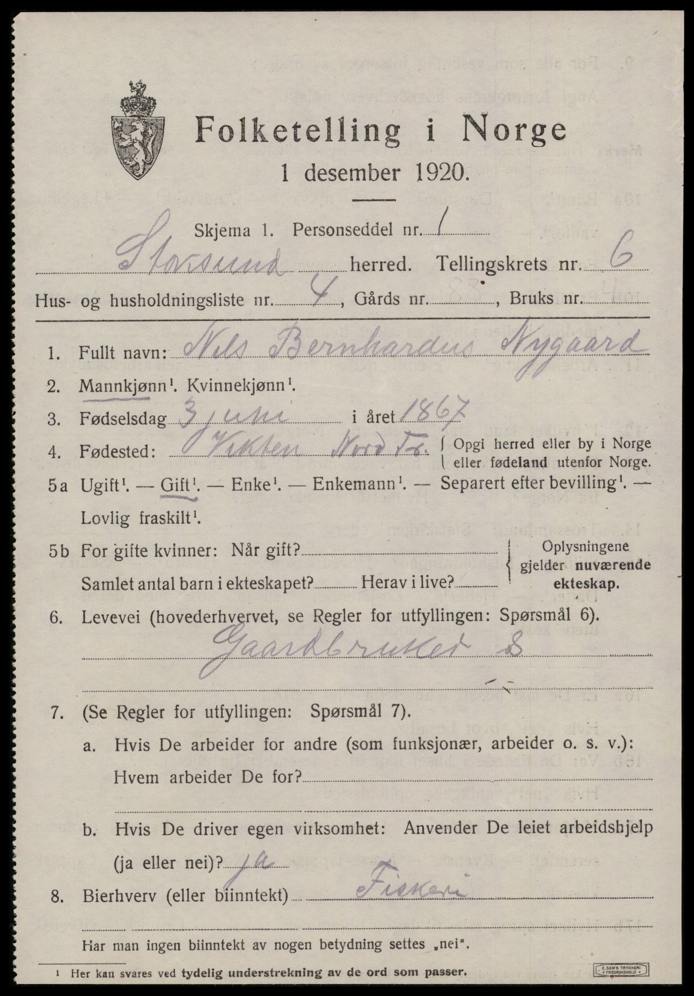 SAT, 1920 census for Stoksund, 1920, p. 3432