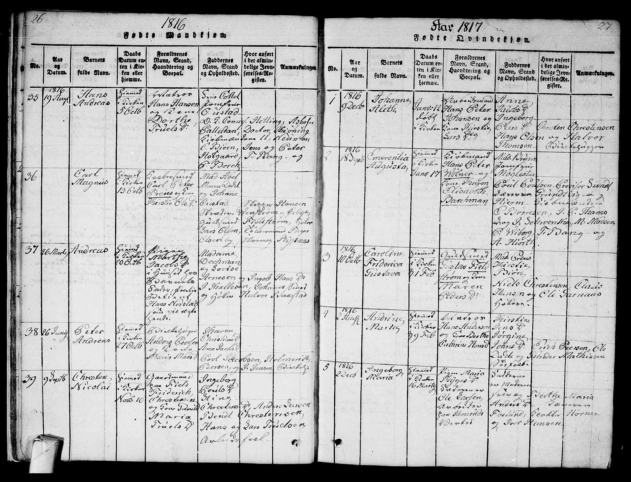 Strømsø kirkebøker, AV/SAKO-A-246/F/Fa/L0011: Parish register (official) no. I 11, 1815-1829, p. 26-27