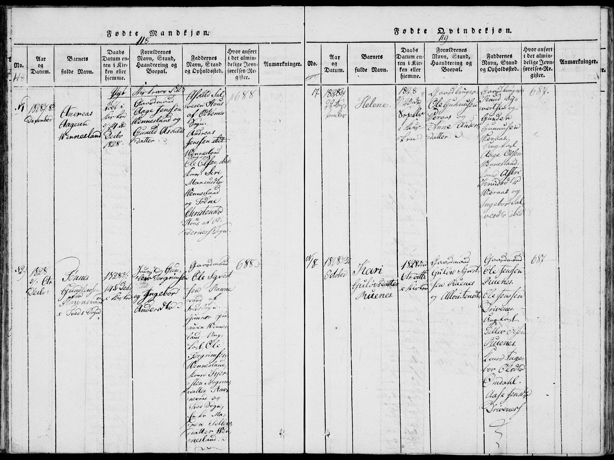 Vennesla sokneprestkontor, SAK/1111-0045/Fa/Fab/L0003: Parish register (official) no. A 3, 1820-1834, p. 118-119