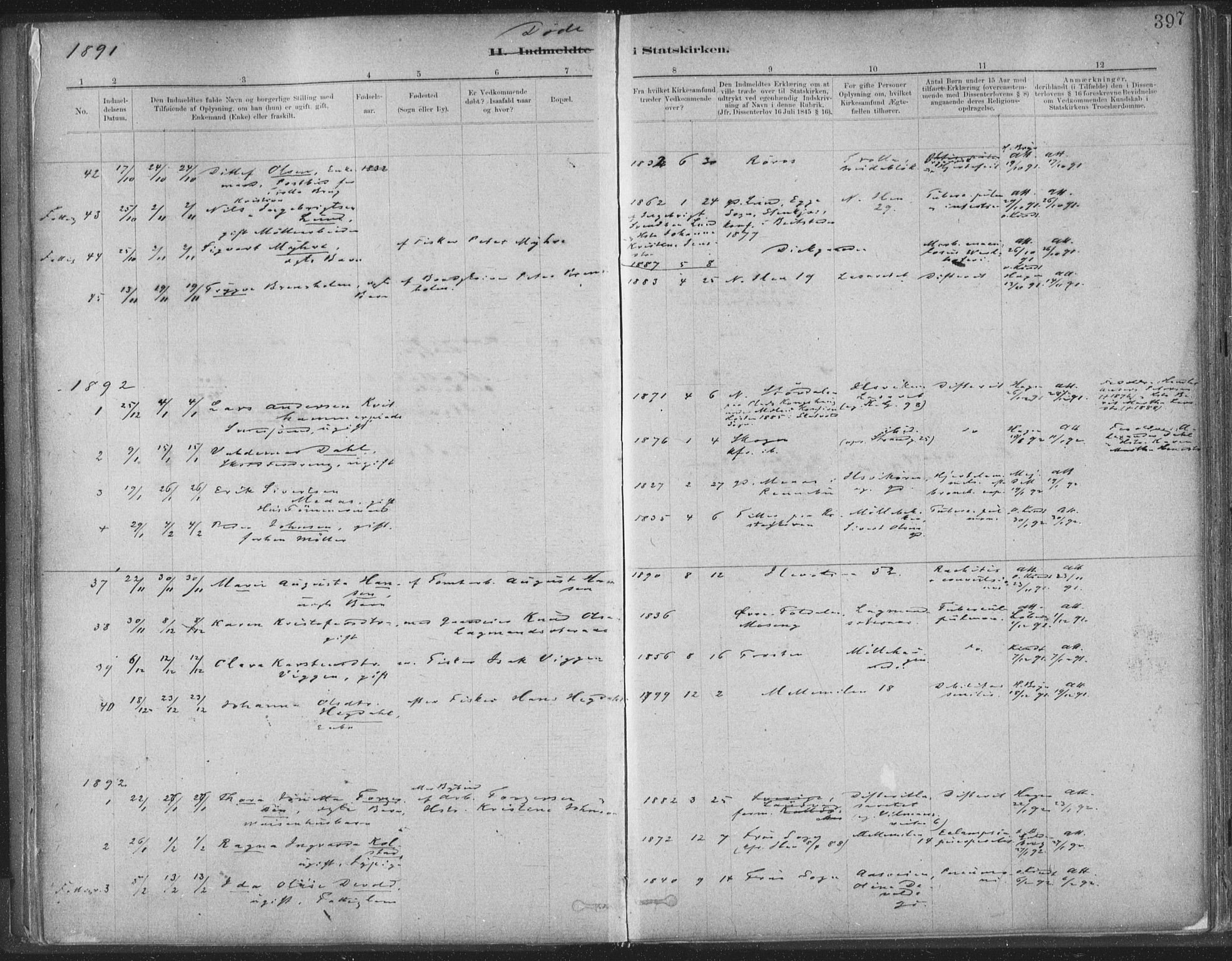 Ministerialprotokoller, klokkerbøker og fødselsregistre - Sør-Trøndelag, AV/SAT-A-1456/603/L0163: Parish register (official) no. 603A02, 1879-1895, p. 397