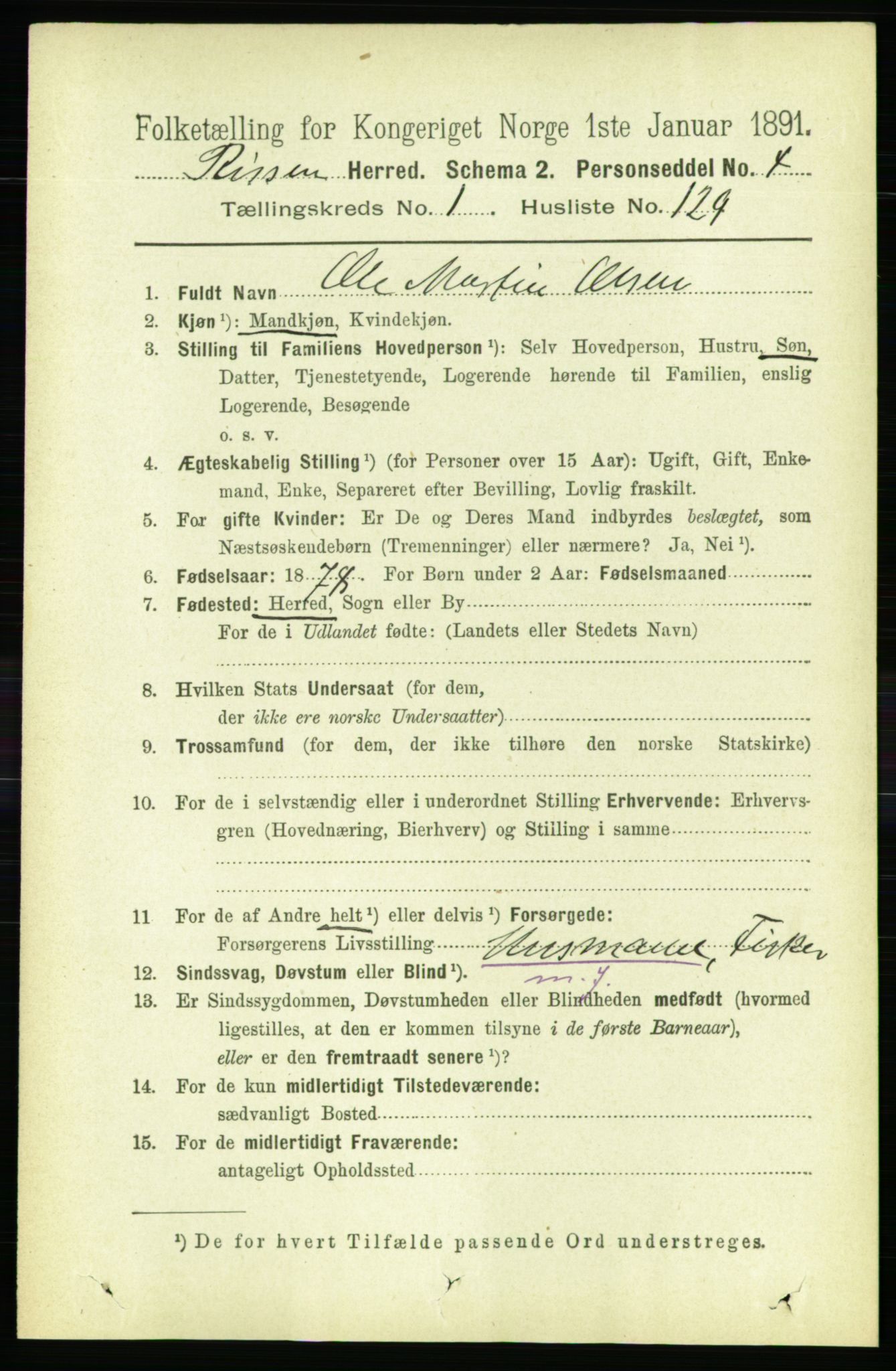 RA, 1891 census for 1624 Rissa, 1891, p. 1054