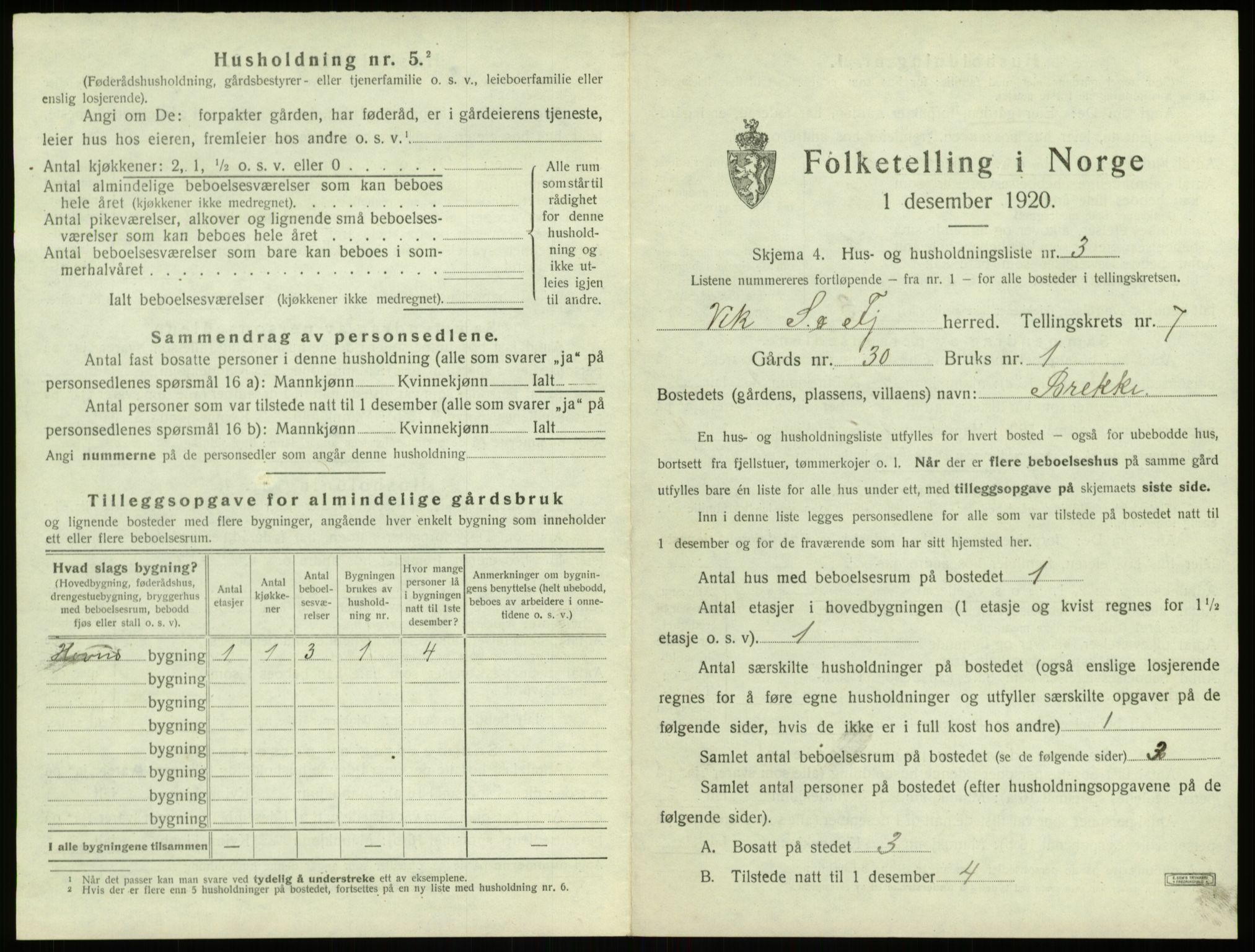 SAB, 1920 census for Vik, 1920, p. 761