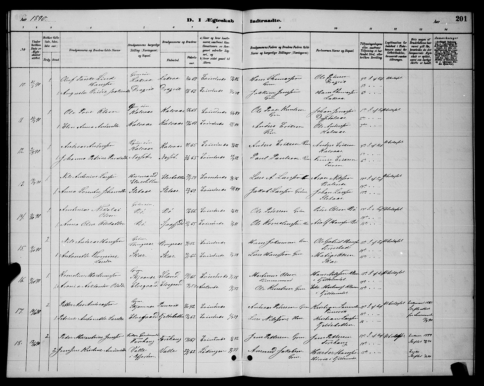 Ministerialprotokoller, klokkerbøker og fødselsregistre - Nordland, AV/SAT-A-1459/863/L0914: Parish register (copy) no. 863C04, 1886-1897, p. 201