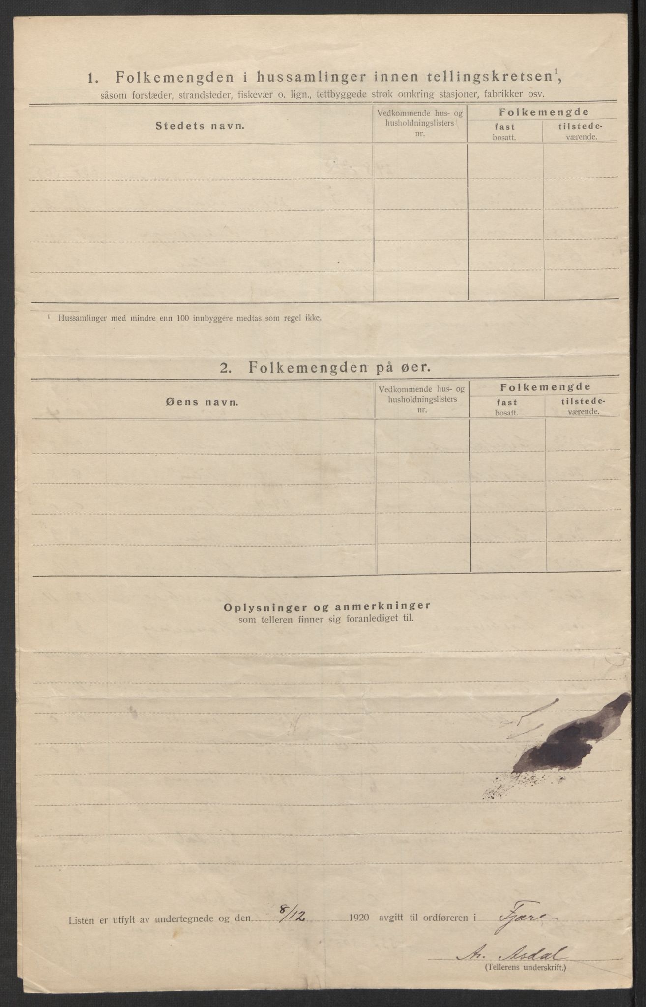 SAK, 1920 census for Fjære, 1920, p. 44