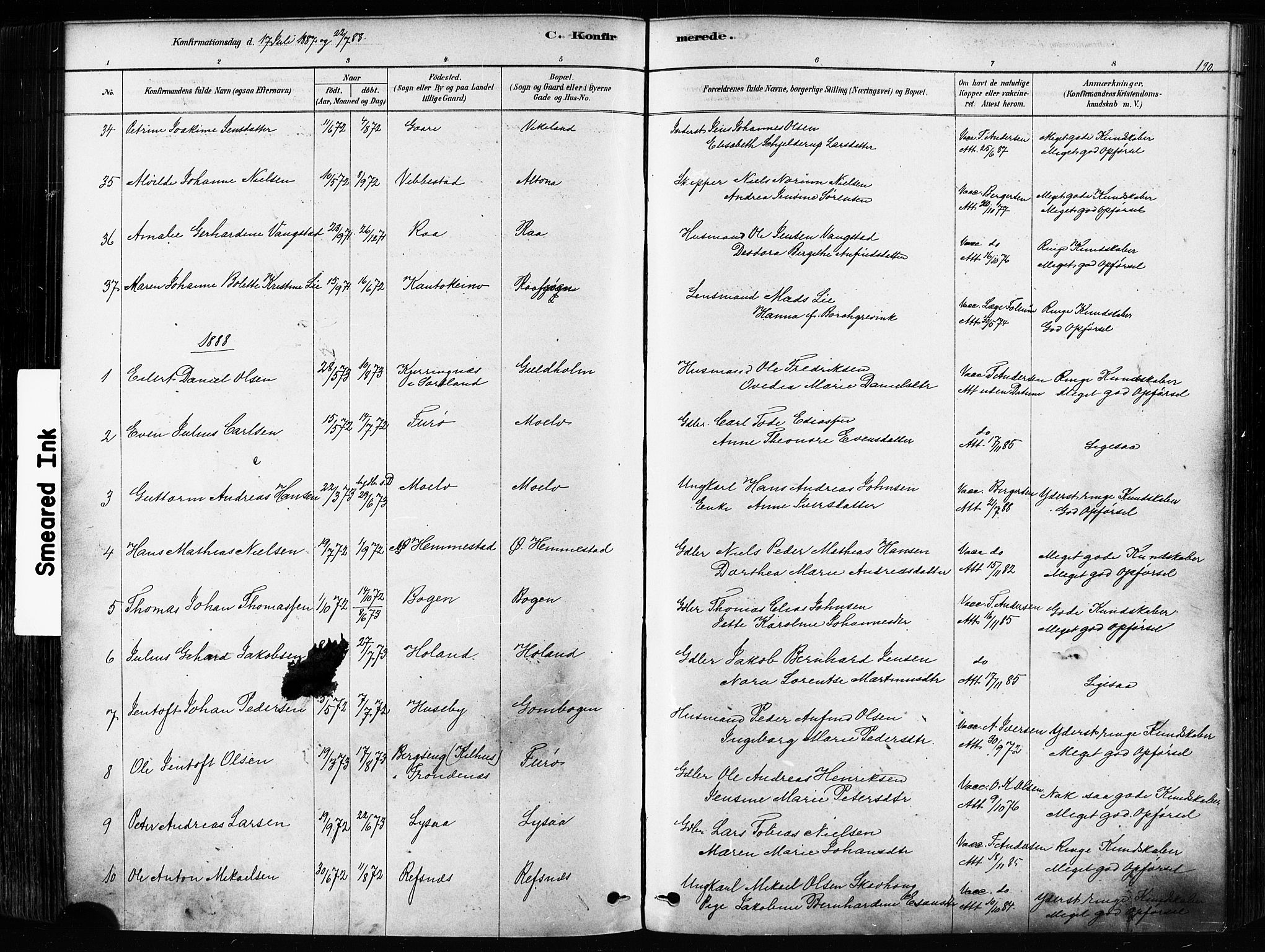 Kvæfjord sokneprestkontor, SATØ/S-1323/G/Ga/Gaa/L0005kirke: Parish register (official) no. 5, 1878-1894, p. 190